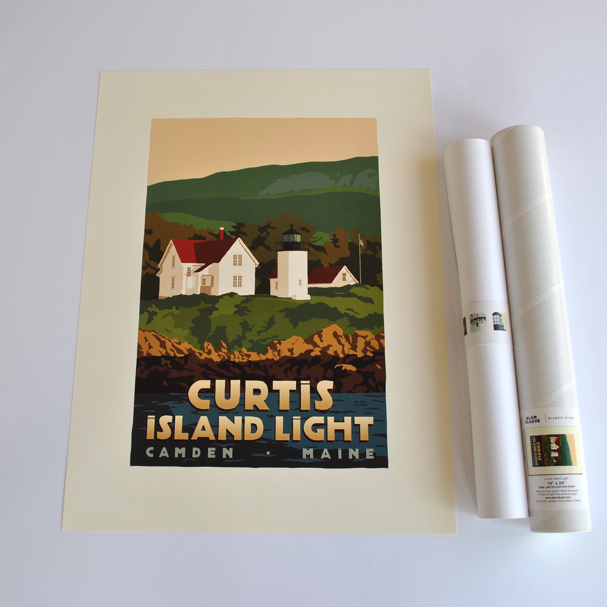 Curtis Island Light Art Print 18" x 24" Travel Poster - Maine
