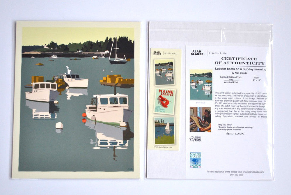 Lobster Boats on a Sunday Morning Art Print 8" x 10" By Alan Claude Wall Poster - Maine