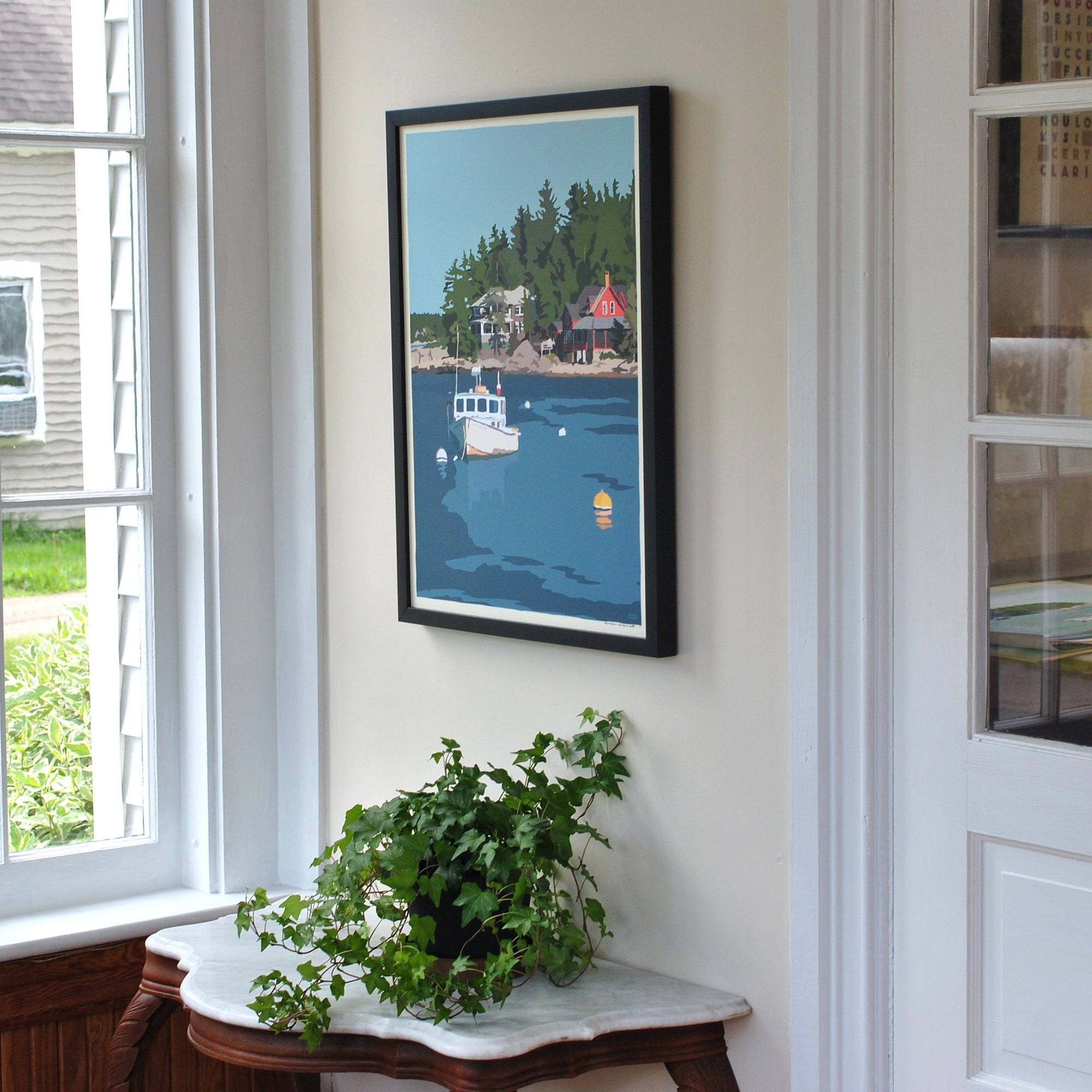 Lobster Boat at Five Islands Art Print 18" x 24" Framed Wall Poster By Alan Claude - Maine