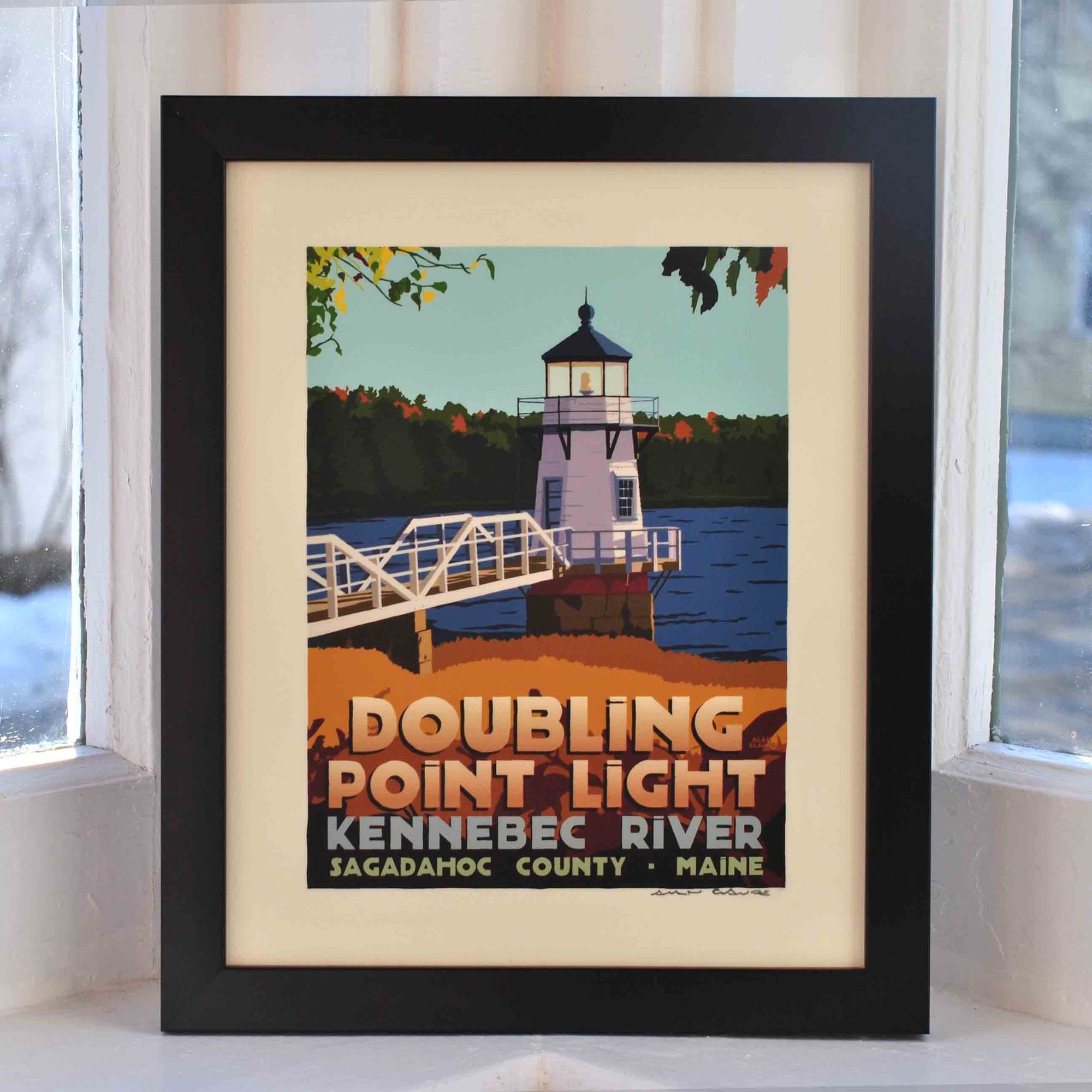 Doubling Point Light Art Print 8" x 10" Framed Travel Poster By Alan Claude - Maine