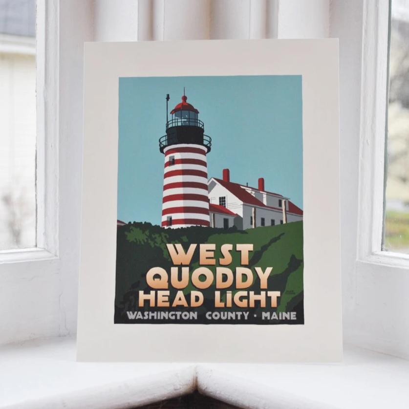 West Quoddy Head Light Art Print 8" x 10" Travel Poster By Alan Claude - Maine