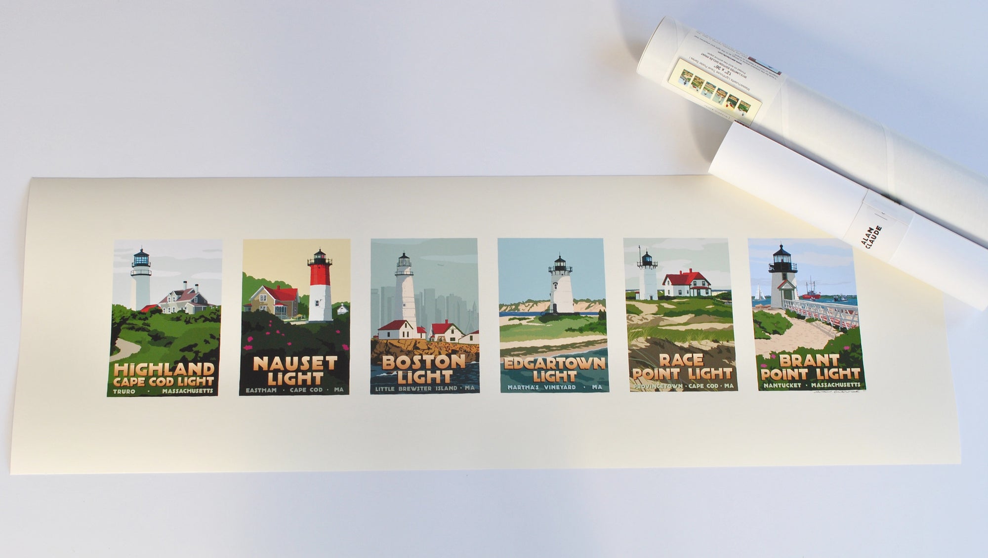 Massachusetts Lighthouse Series Art Print 12" x 36" Travel Poster - Massachusetts