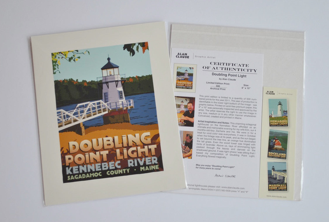 Doubling Point Light Art Print 8" x 10" Travel Poster By Alan Claude - Maine