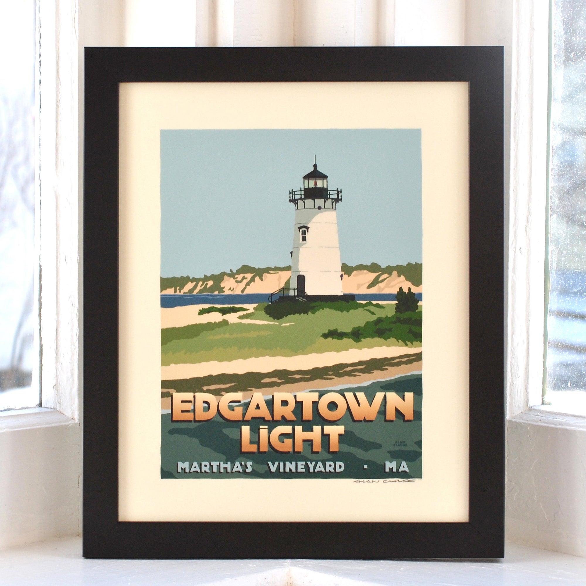 Edgartown Light Art Print 8" x 10" Framed Travel Poster By Alan Claude - Massachusetts