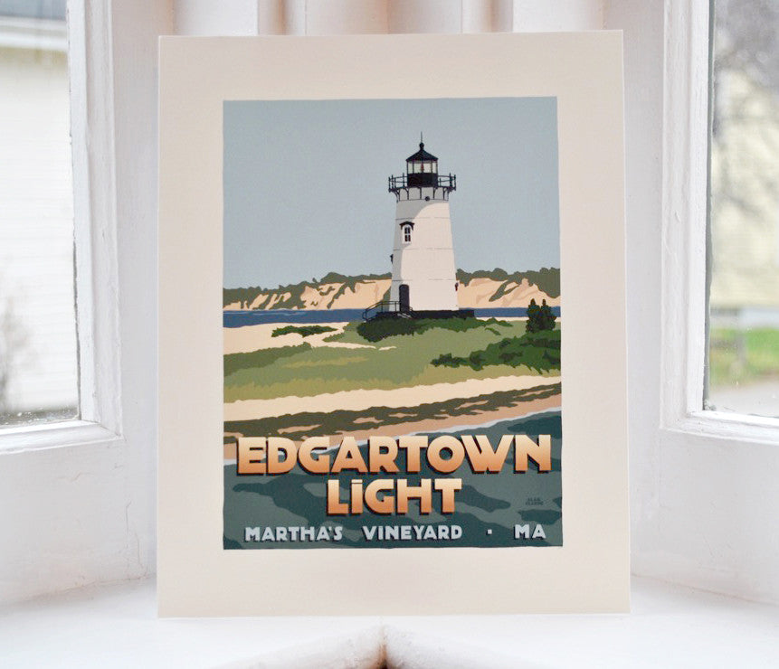Edgartown Light Art Print 8" x 10" Travel Poster By Alan Claude - Massachusetts