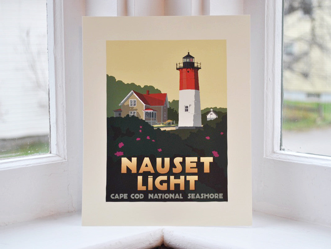 Nauset Light Art Print 8" x 10" Travel Poster By Alan Claude - Massachusetts