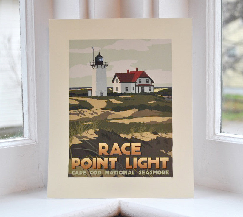 Race Point Light Art Print 8" x 10" Travel Poster By Alan Claude - Massachusetts