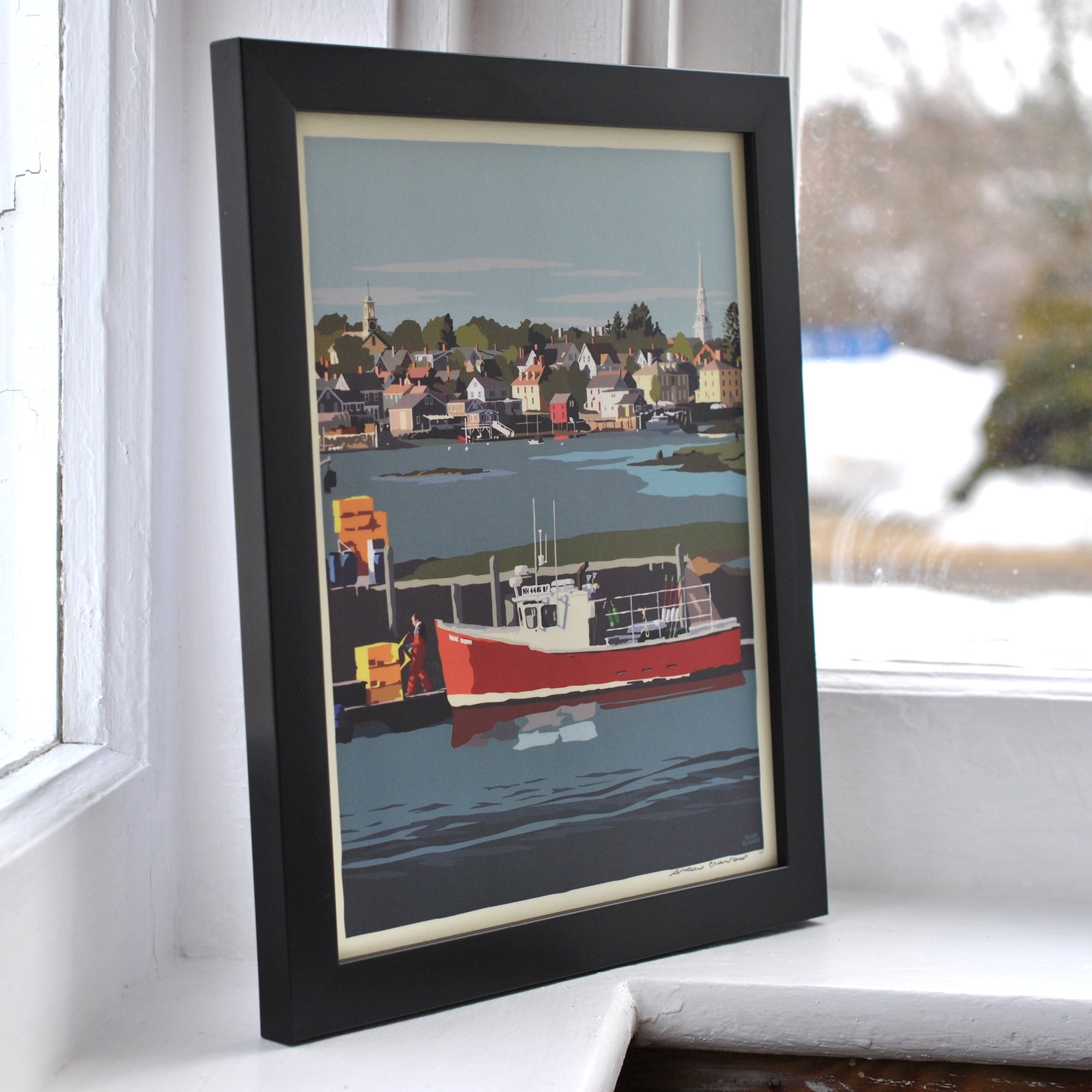 Red Lobster Boat Art Print 8" x 10" Framed Wall Poster By Alan Claude - New Hampshire