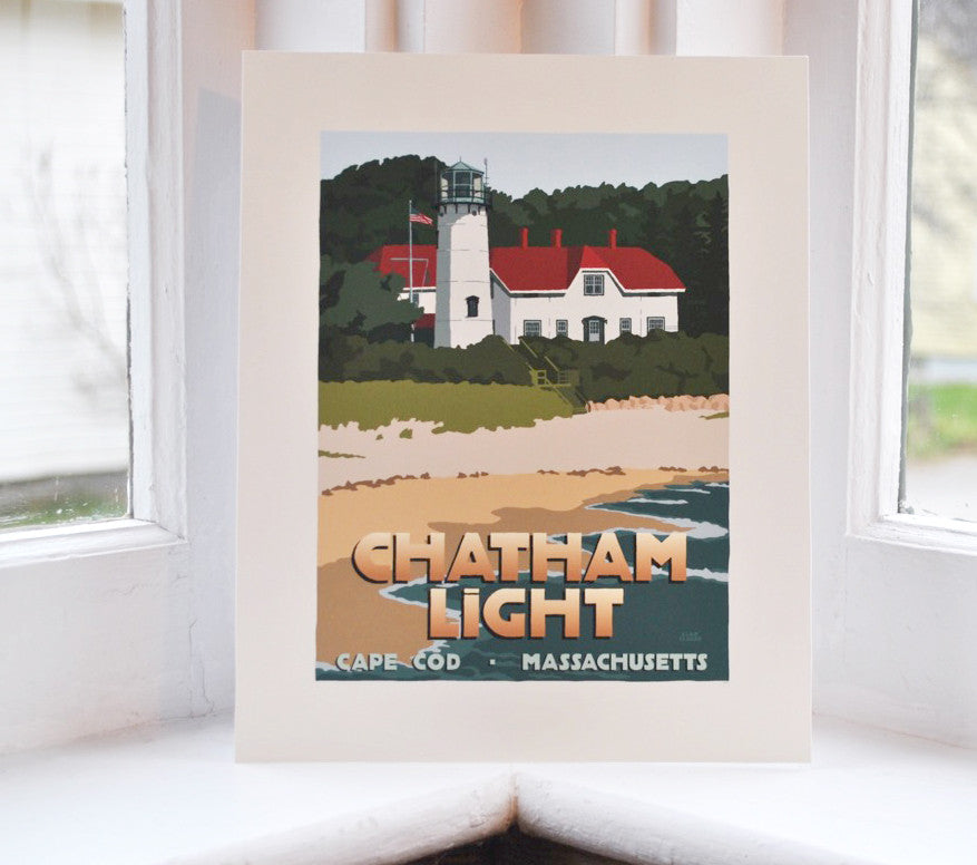 Chatham Light Art Print 8" x 10" Travel Poster By Alan Claude - Massachusetts