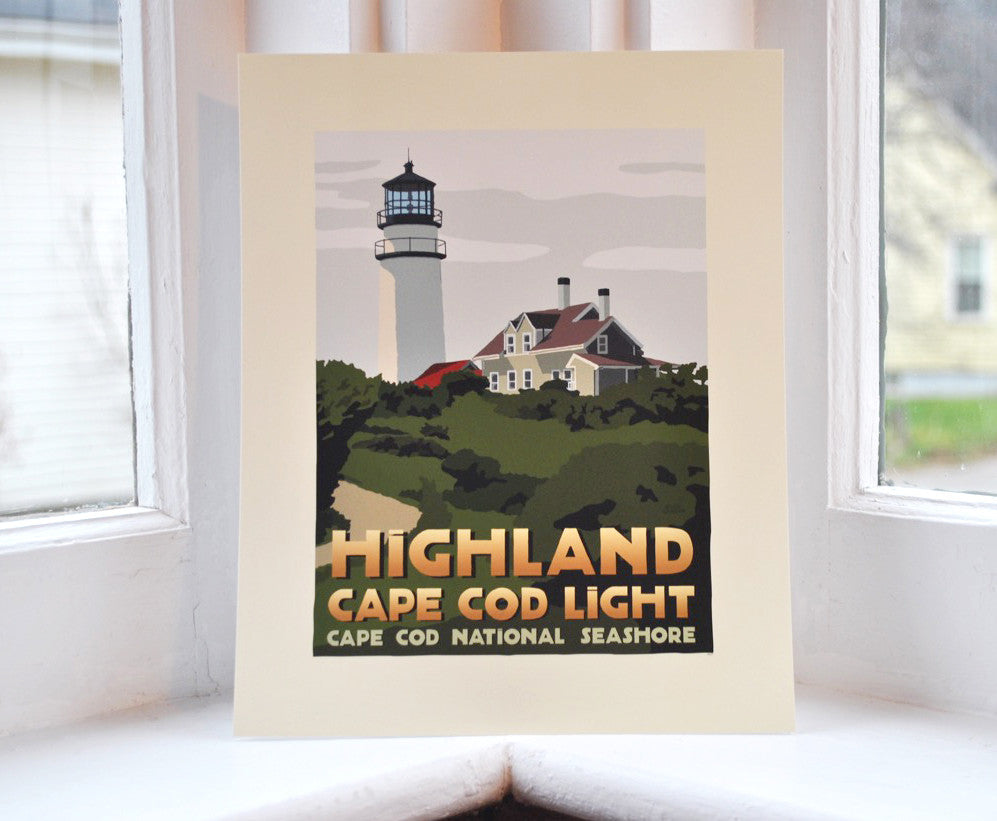Highland Light Art Print 8" x 10" Travel Poster By Alan Claude - Massachusetts