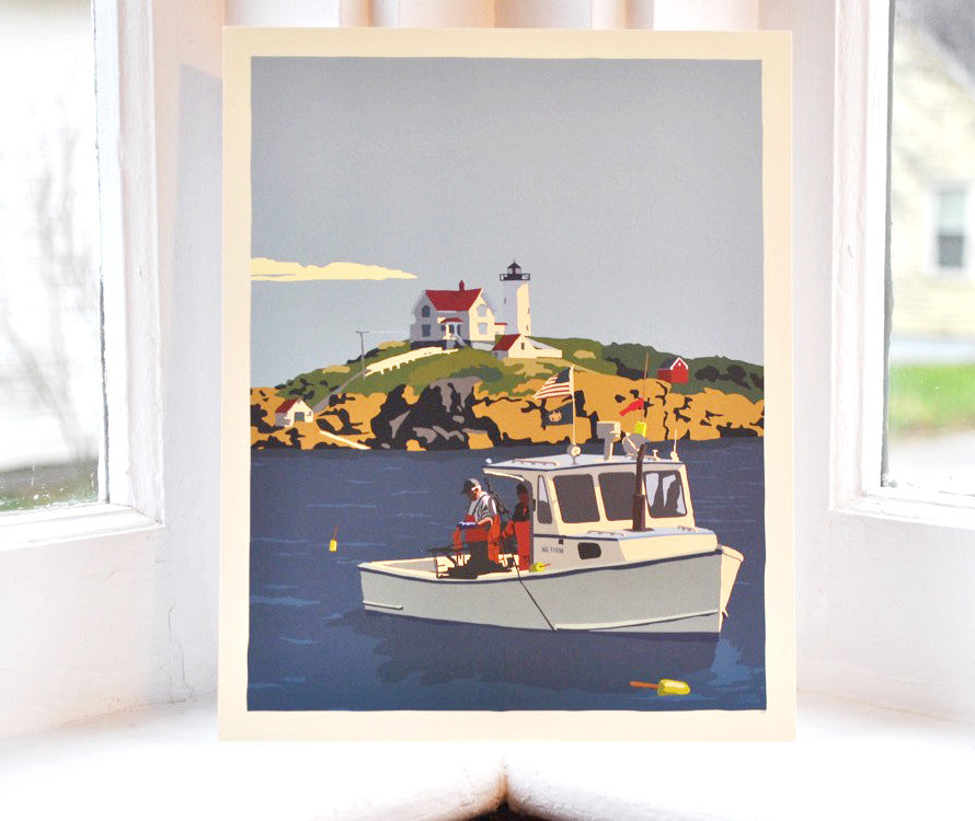 Lobstering at the Nubble Art Print 8" x 10" Wall Poster By Alan Claude- Maine