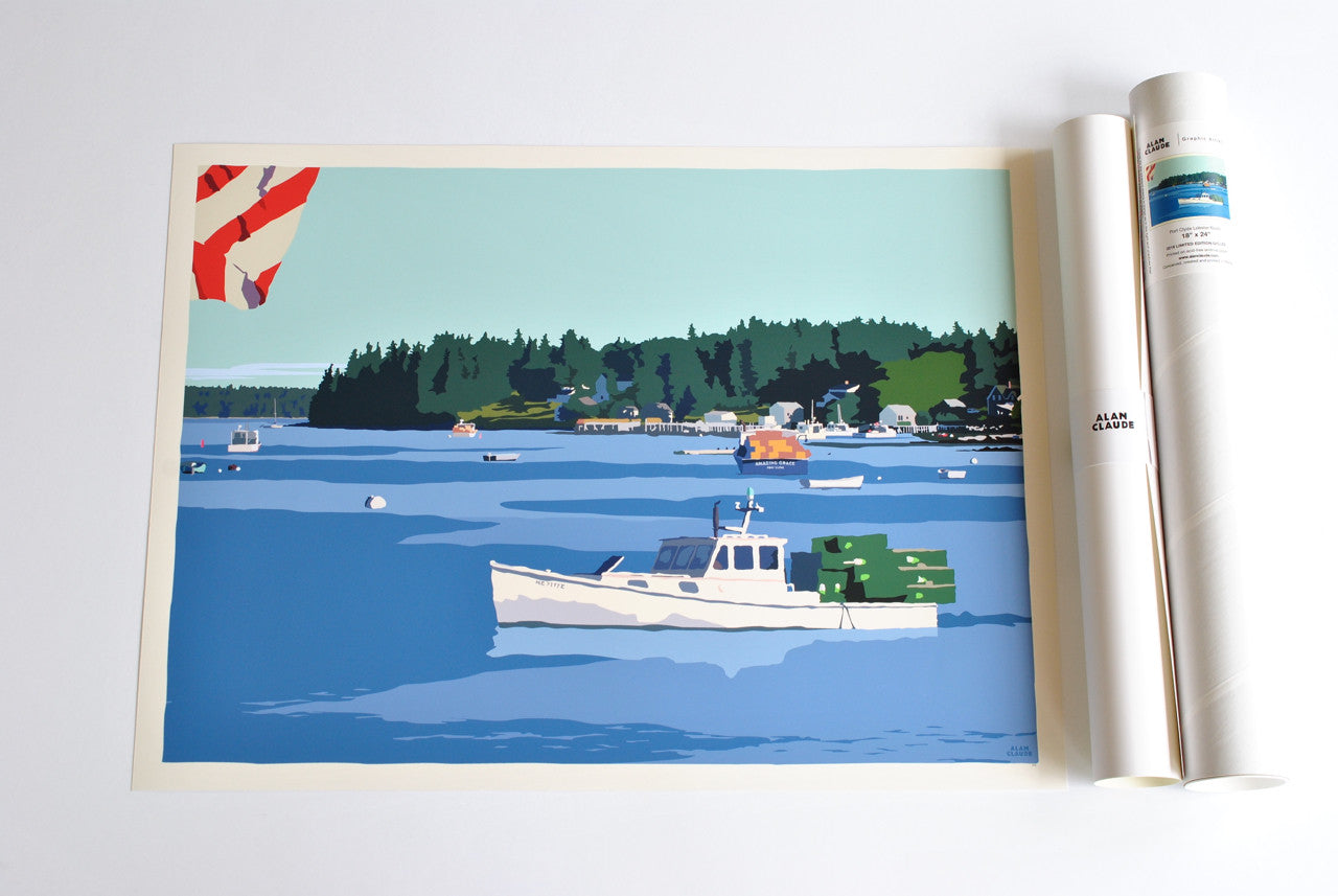Port Clyde Lobster Boat Art Print 18" x 24" Wall Poster By Alan Claude - Maine