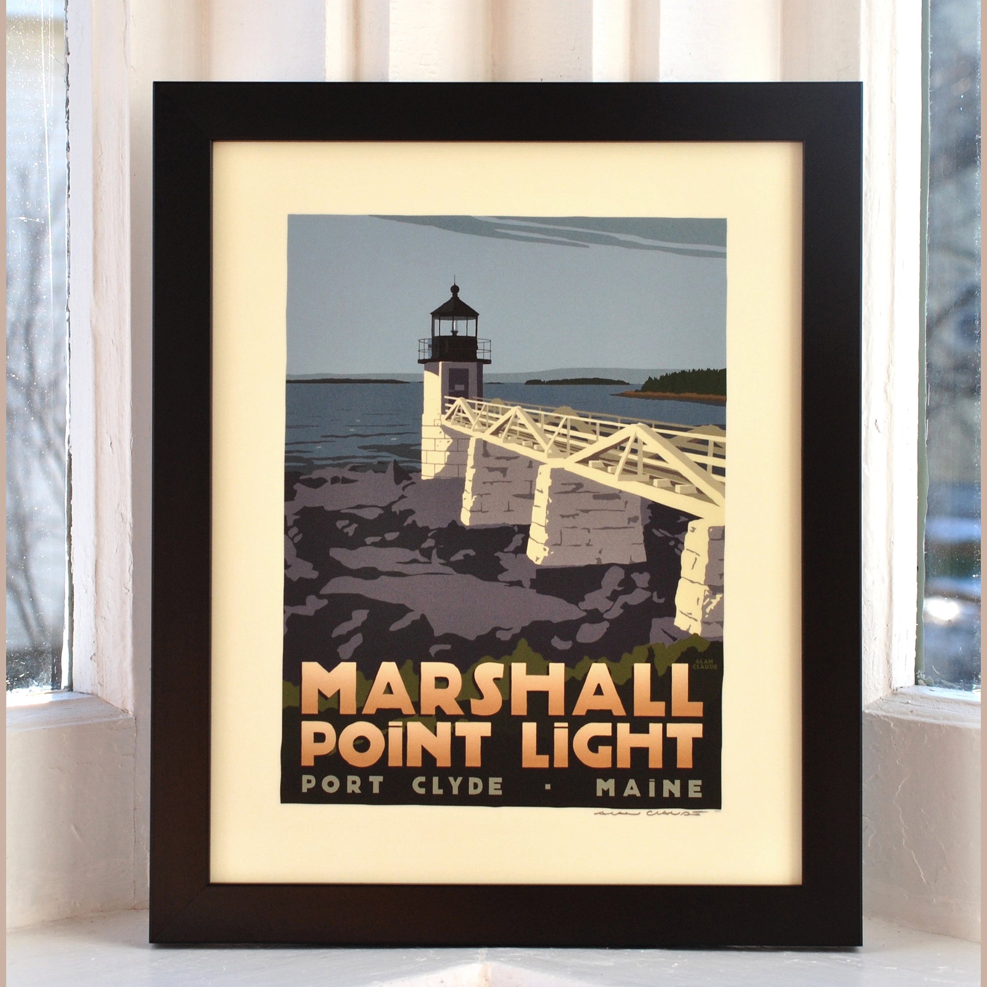 Marshall Point Light Art Print 8" x 10" Framed Travel Poster By Alan Claude - Maine