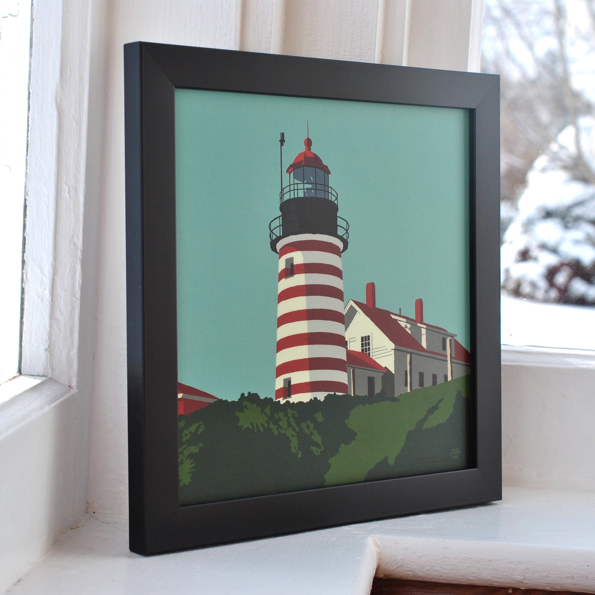 West Quoddy Head Light Art Print 8" x 8" Framed Wall Poster By Alan Claude - Maine