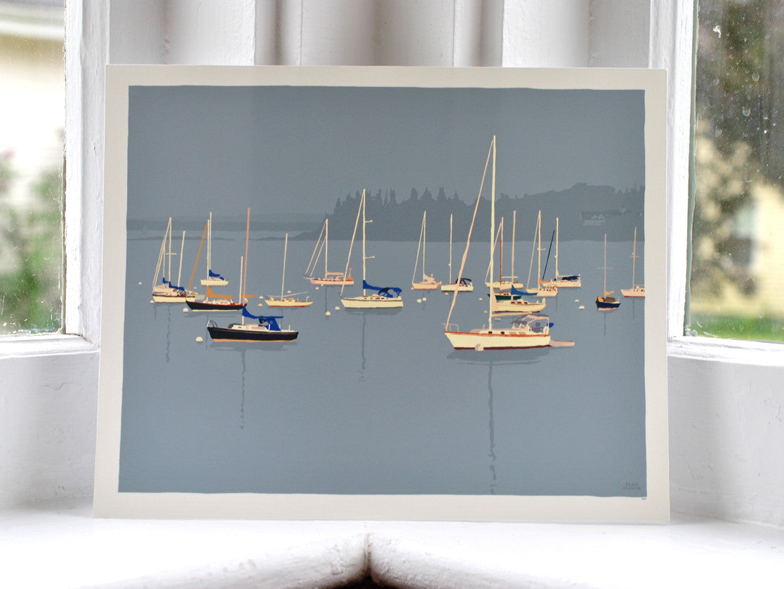 Sailboats in Rockland Harbor Art Print 8" x 10" Wall Poster By Alan Claude - Maine