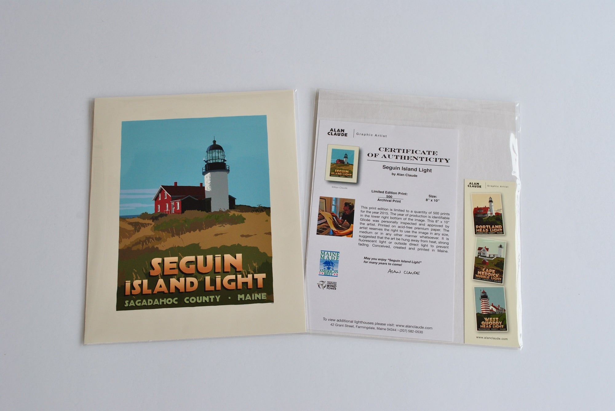 Seguin Island Light Art Print 8" x 10" Travel Poster By Alan Claude - Maine