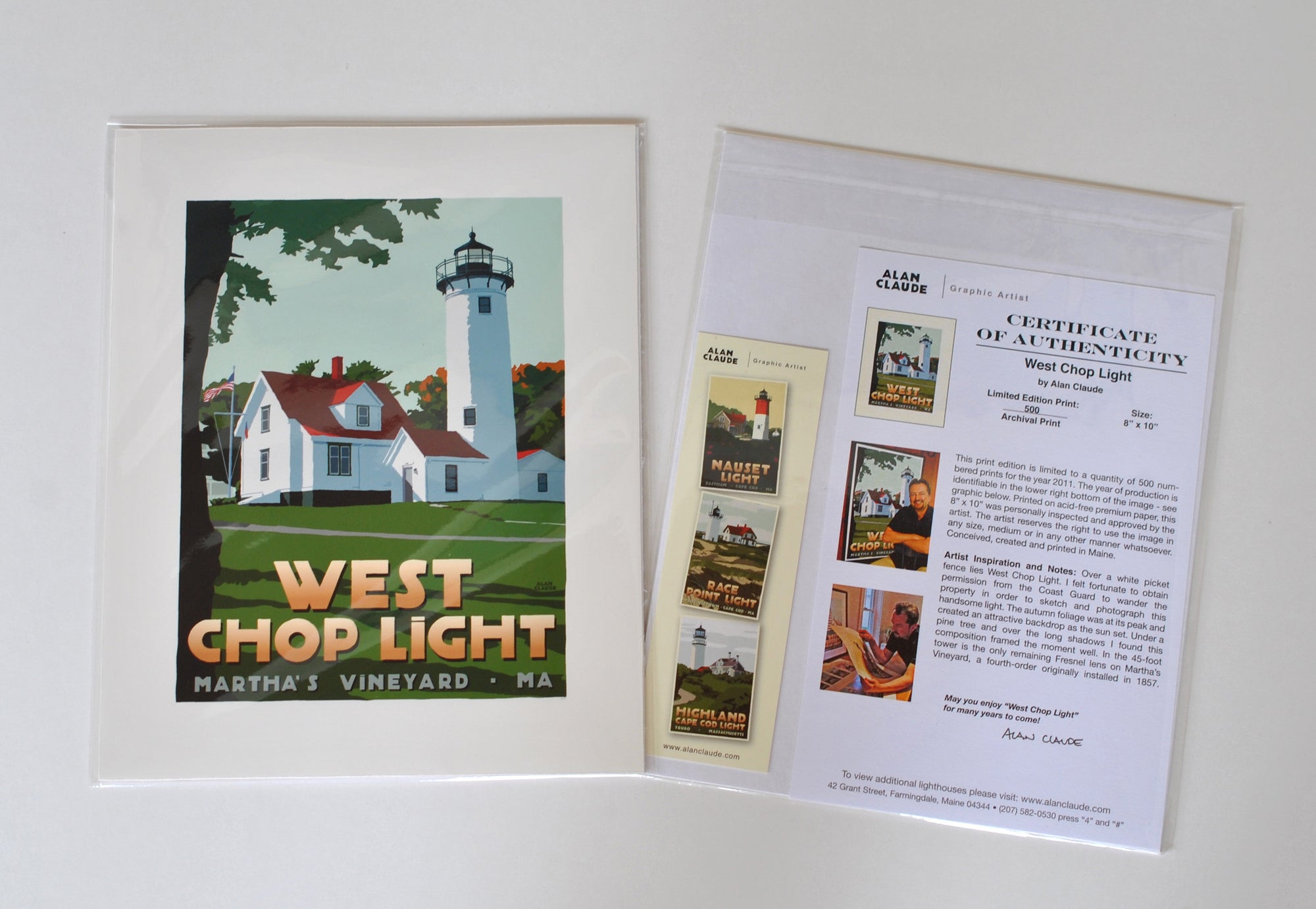 West Chop Light Art Print 8" x 10" Travel Poster By Alan Claude - Massachusetts