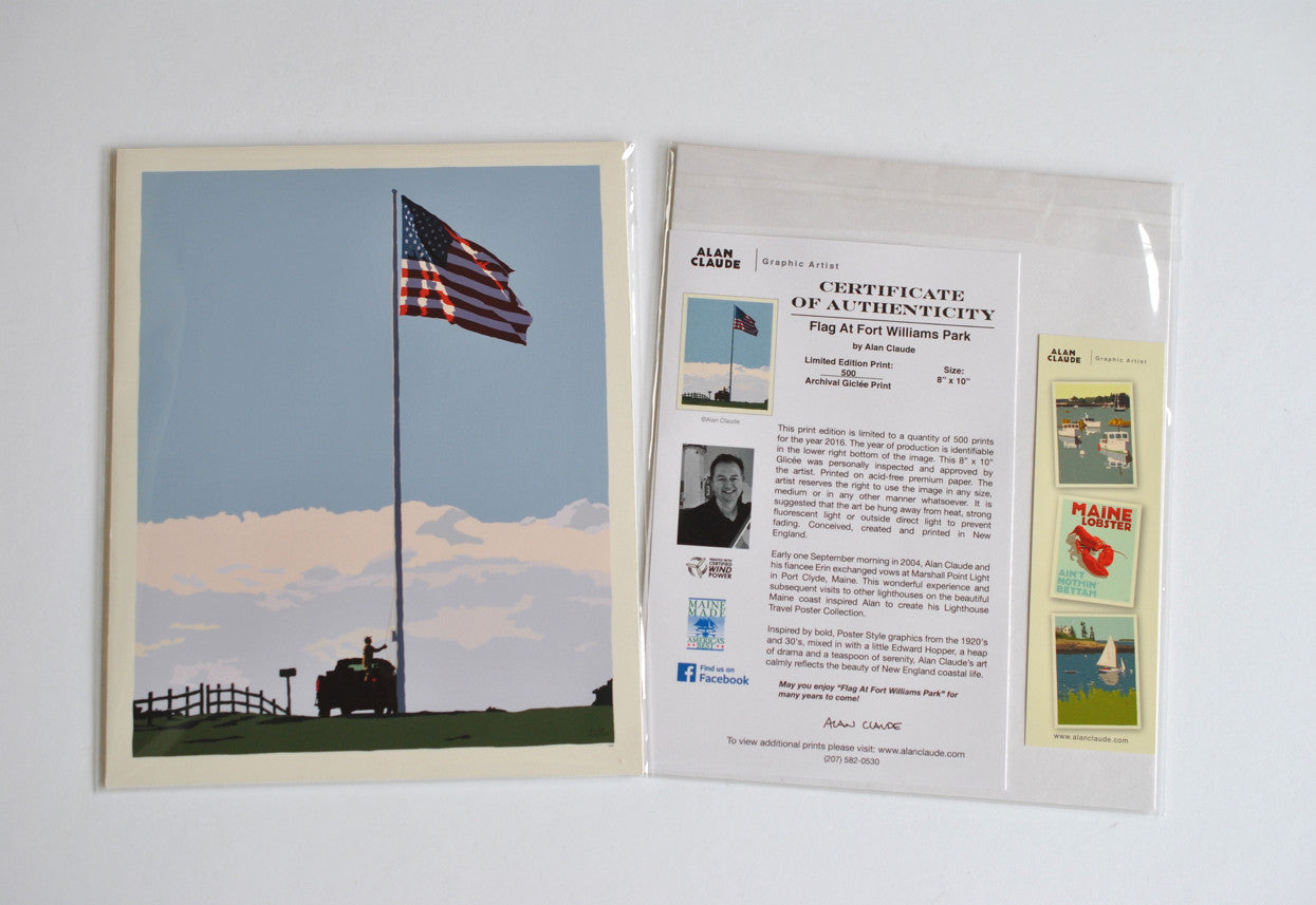 Flag at Fort Williams Art Print 8" x 10" Wall Poster By Alan Claude - Maine