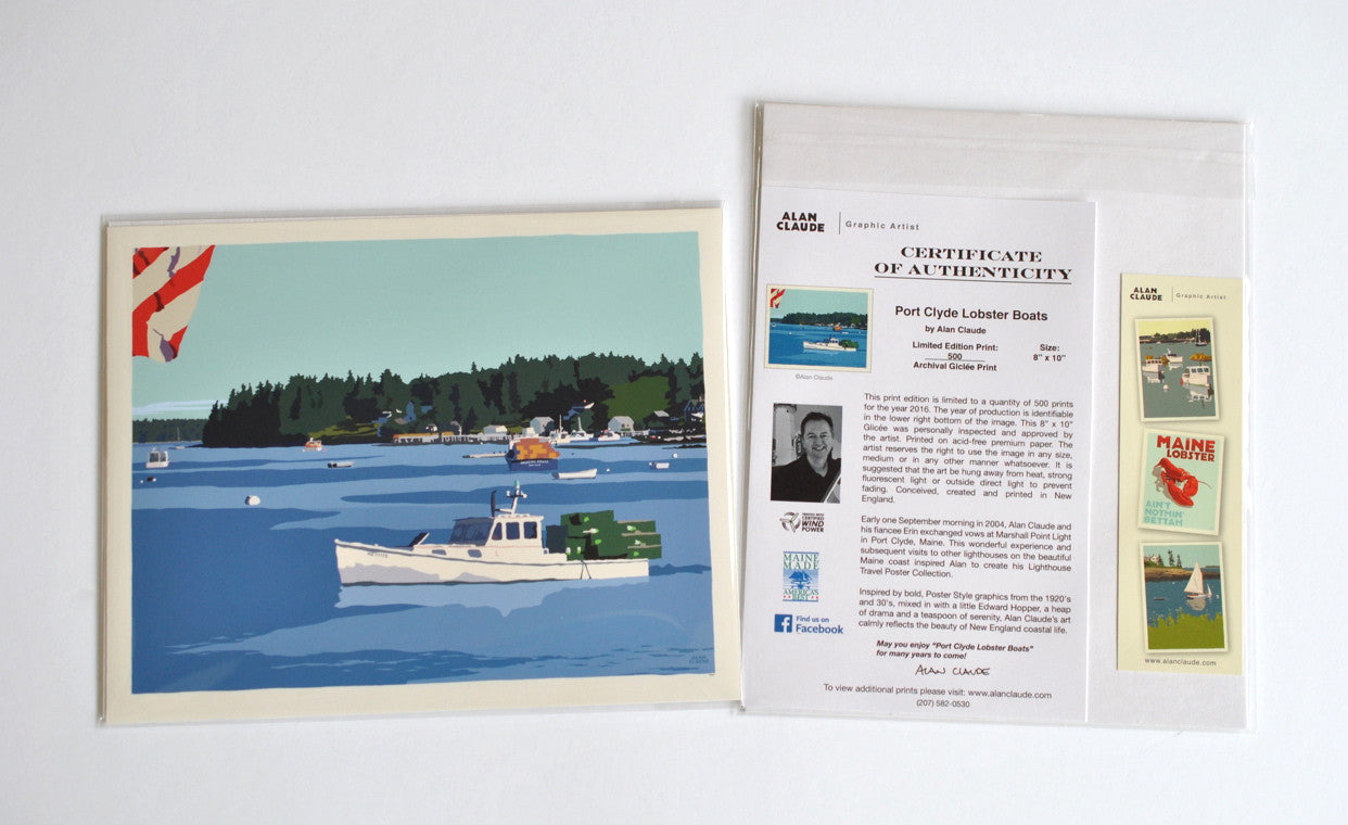 Port Clyde Lobster Boat Art Print 8" x 10" Wall Poster By Alan Claude - Maine