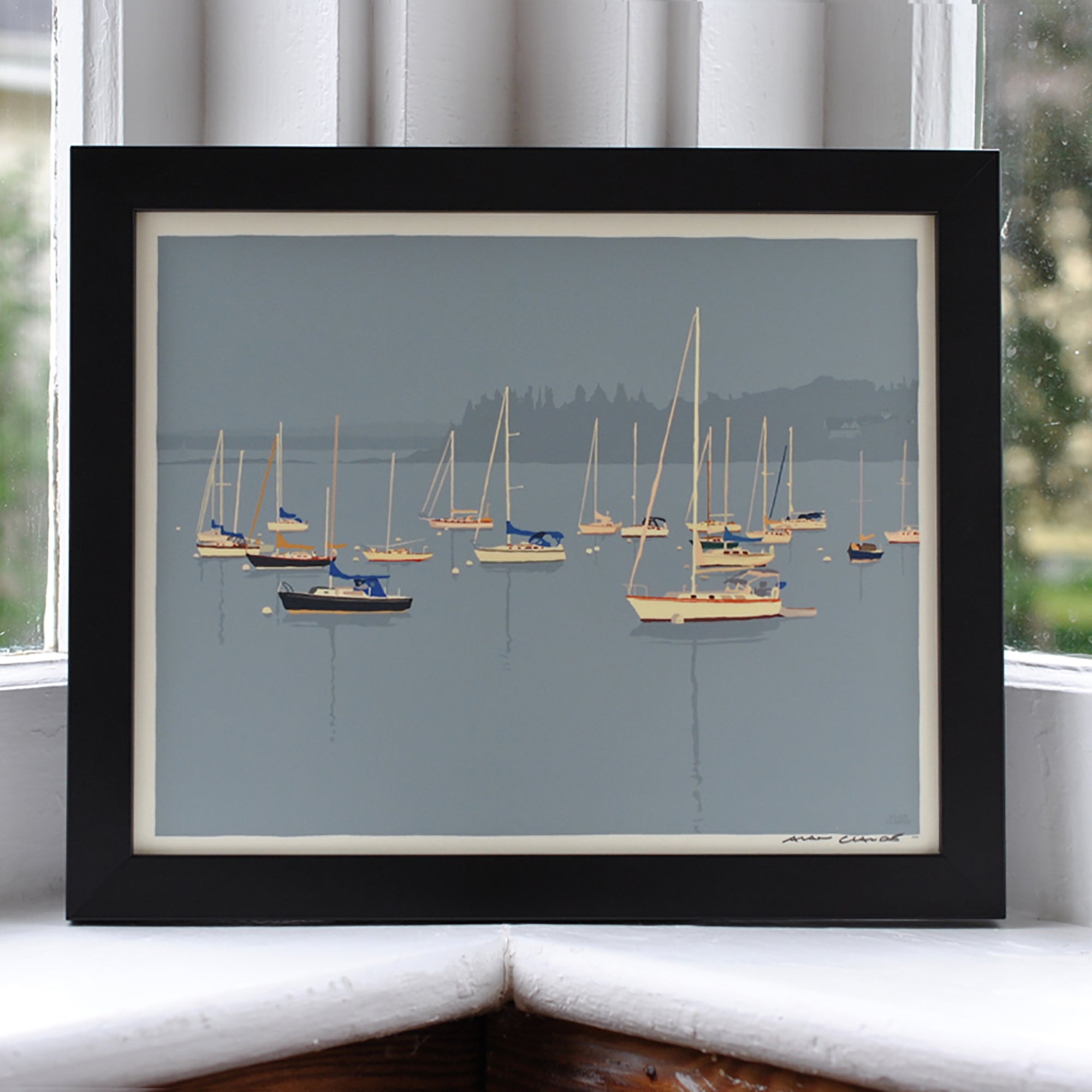 Sailboats in Rockland Harbor Art Print 8" x 10" Horizontal Framed Wall Poster By Alan Claude - Maine