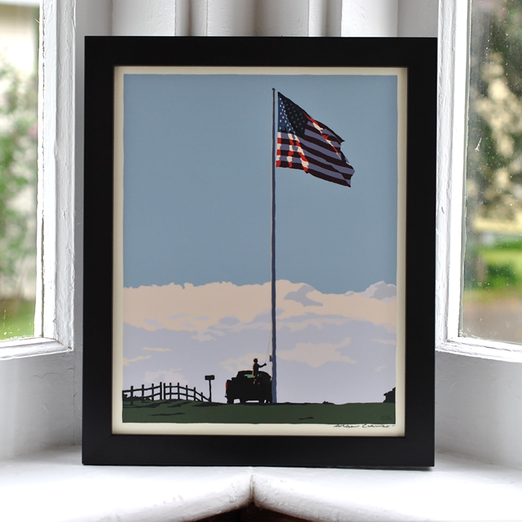 Flag at Fort Williams Art Print 8" x 10" Framed Wall Poster By Alan Claude - Maine