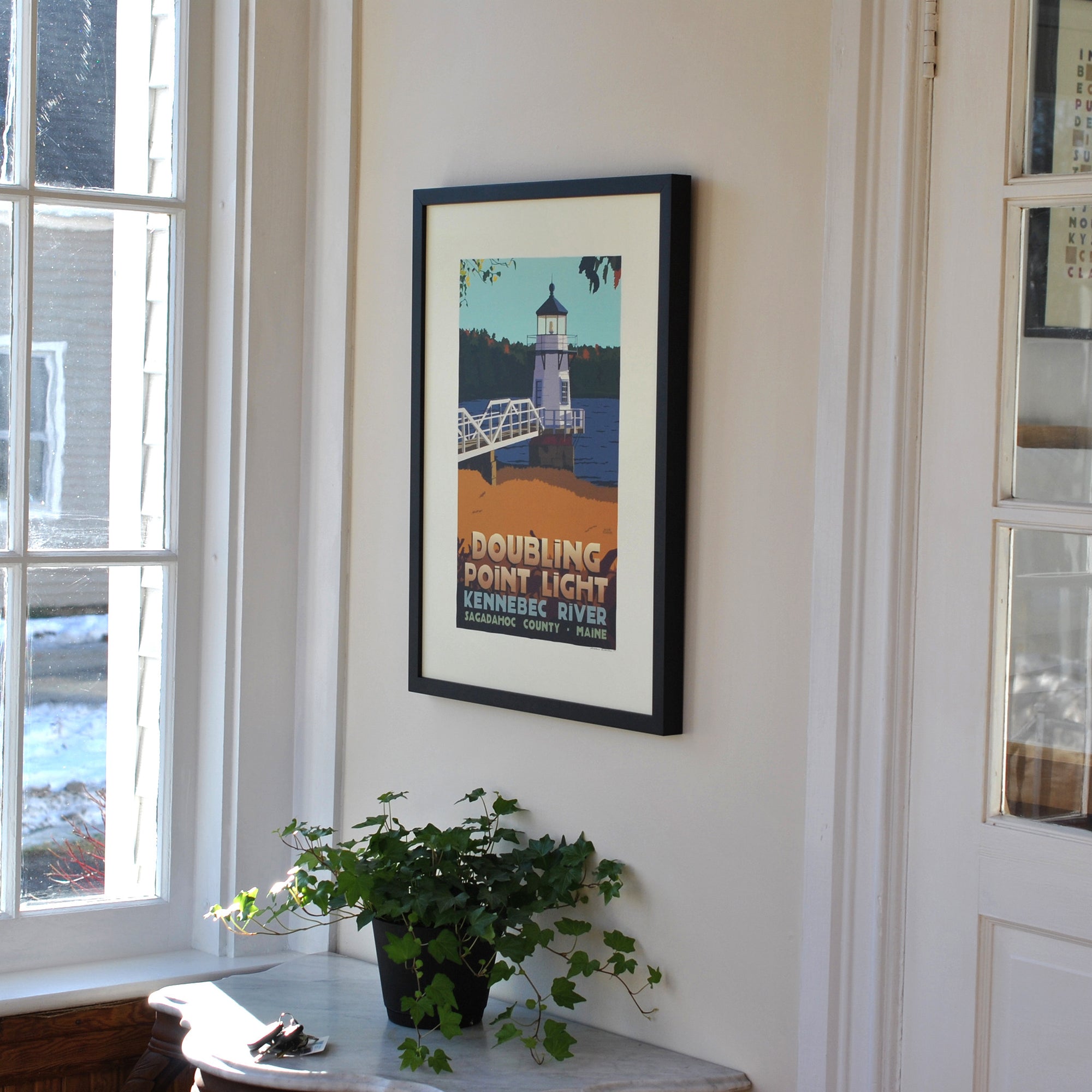 Doubling Point Light Art Print 18" x 24" Framed Travel Poster By Alan Claude - Maine