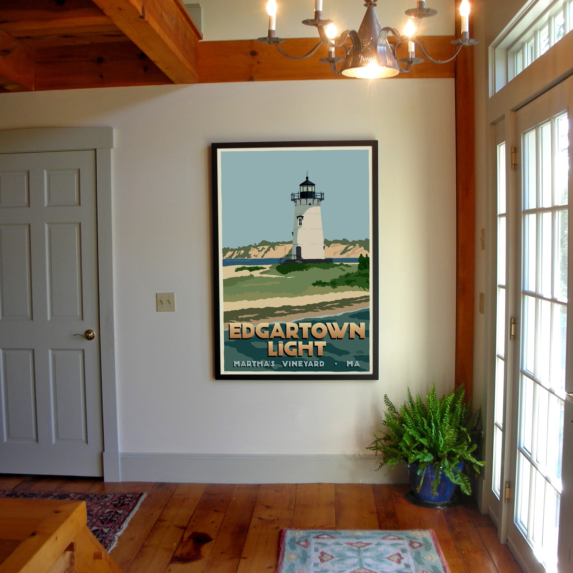 Edgartown Light Art Print 36" x 53" Framed Travel Poster By Alan Claude - Massachusetts