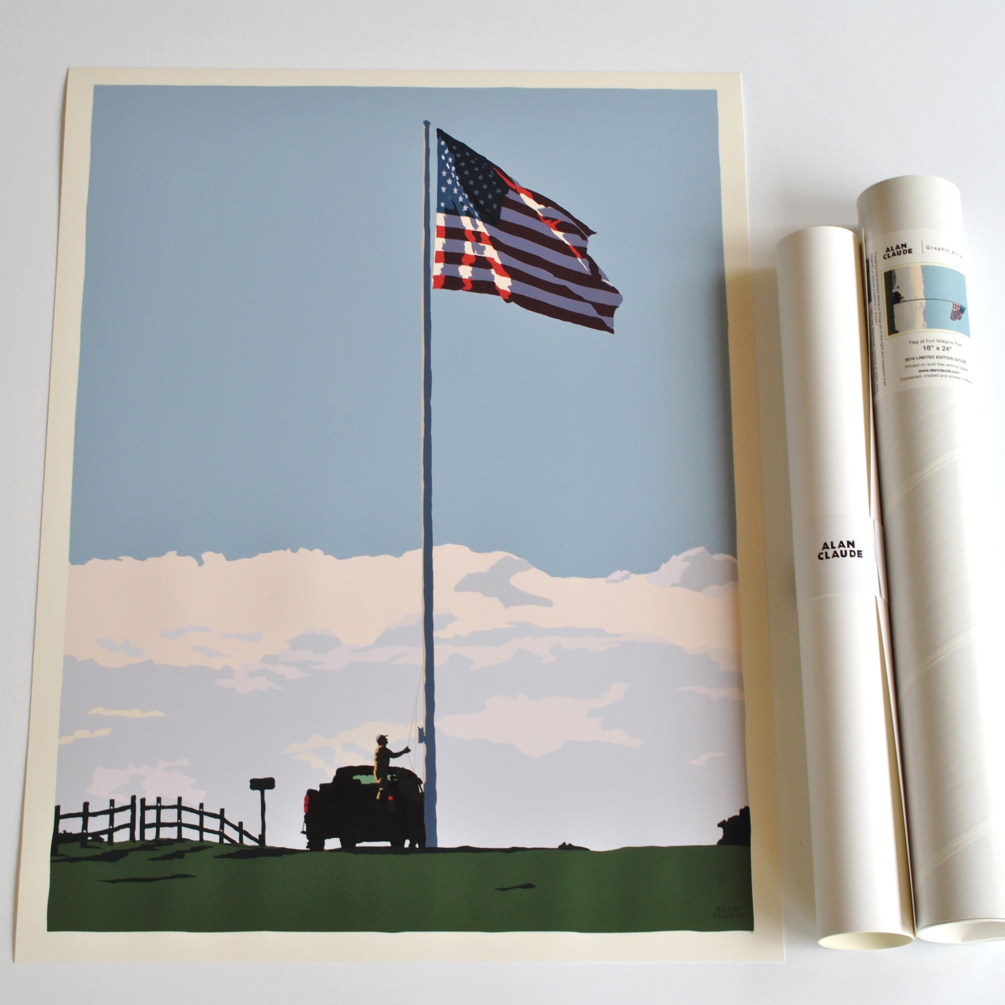 Flag at Fort Williams Art Print 18" x 24" Wall Poster By Alan Claude - Maine