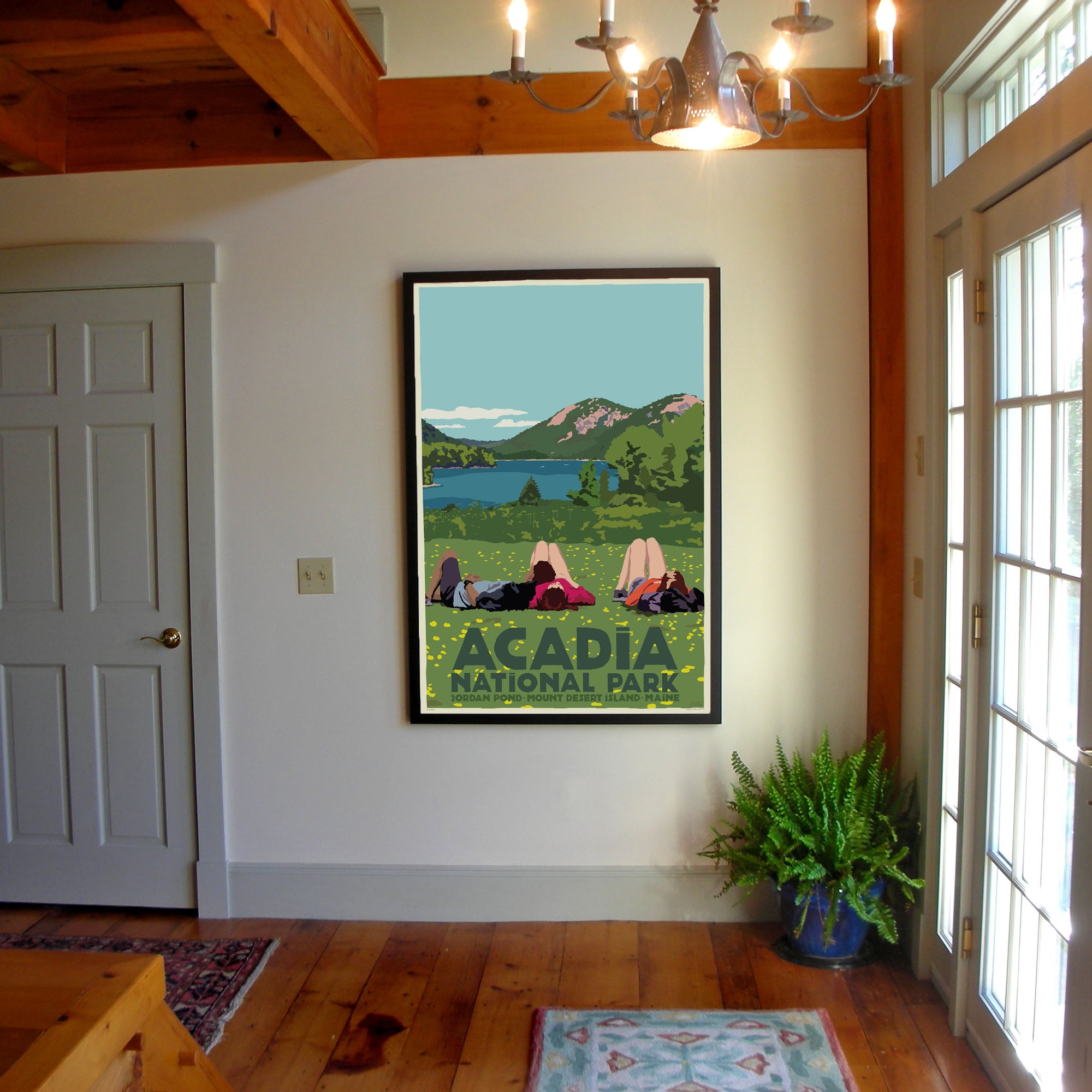Hikers in Acadia National Park Art Print 36" x 53" Framed Wall Poster By Alan Claude - Maine