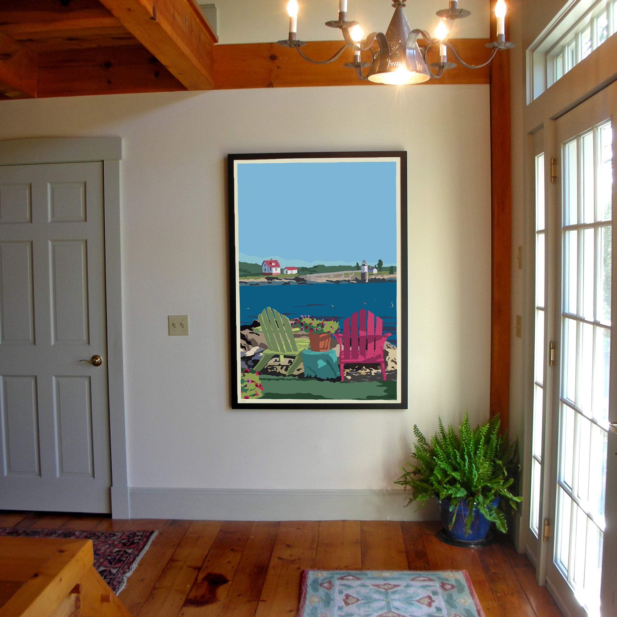 Chairs Overlooking Ram Island Art Print 36" x 53" Framed Wall Poster By Alan Claude - Maine