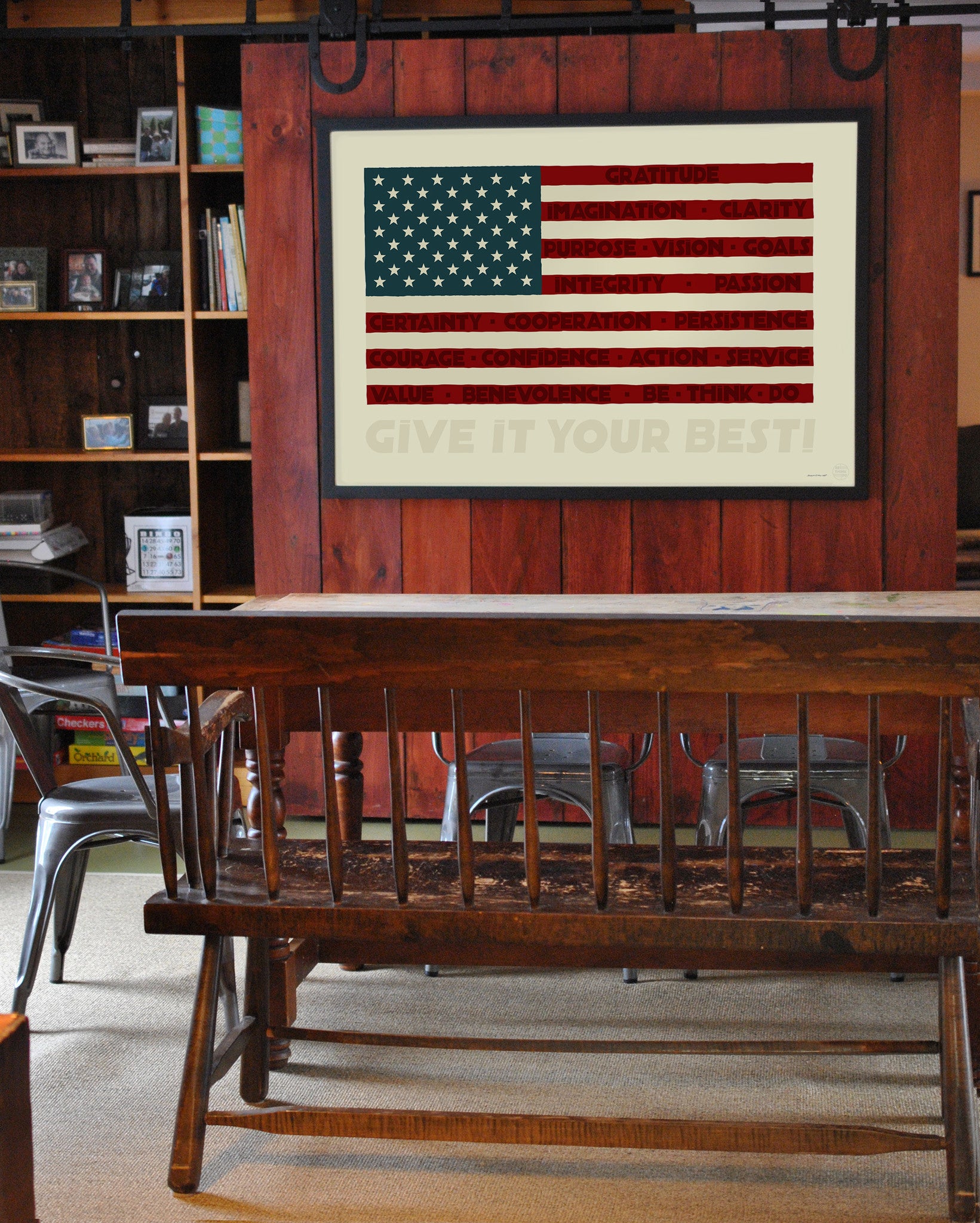 GIVE IT YOUR BEST! USA Flag Art Print 36" x 53" Framed Wall Poster