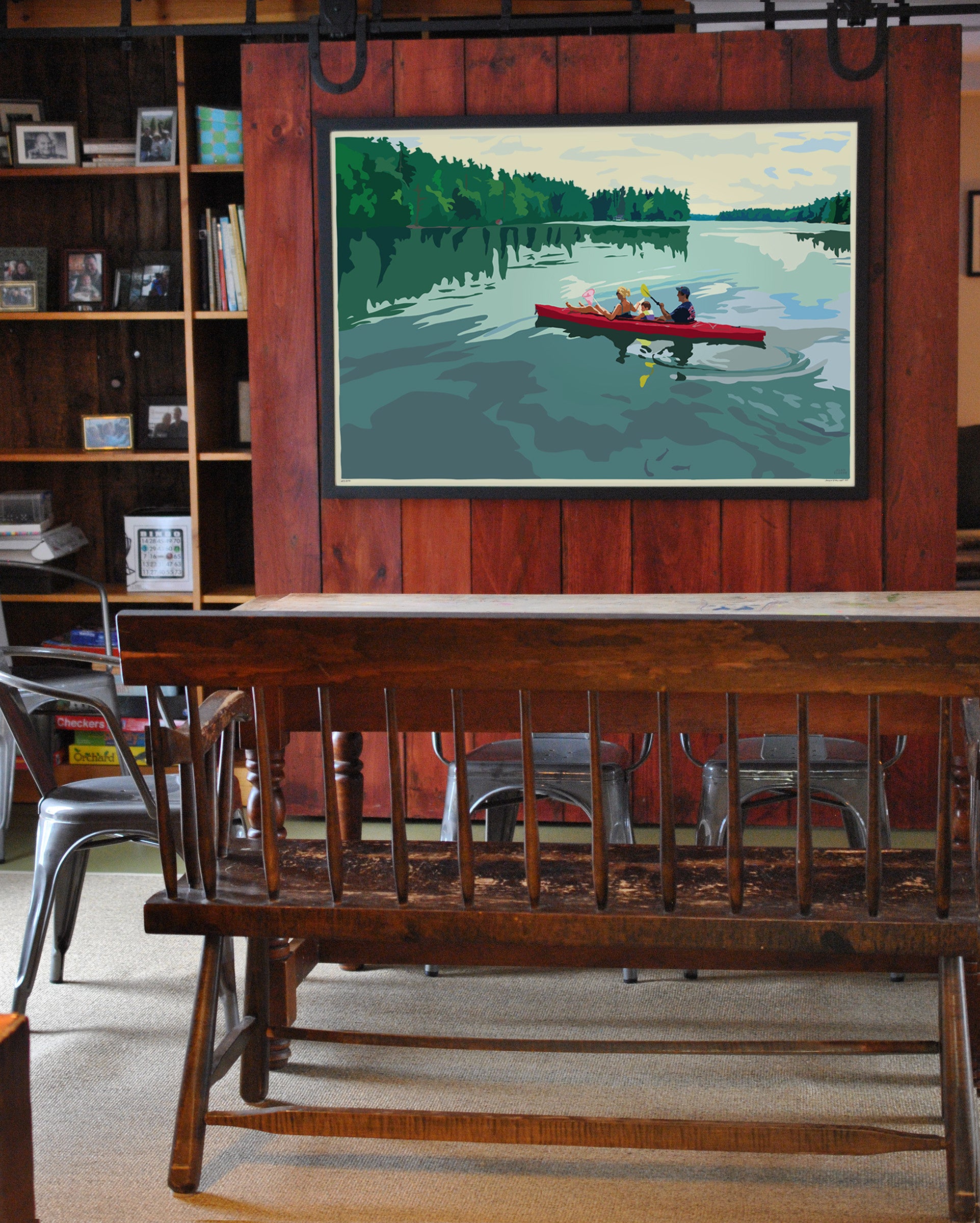 Kayaking On A Lake Art Print 36" x 53" Framed Travel Poster By Alan Claude - Maine