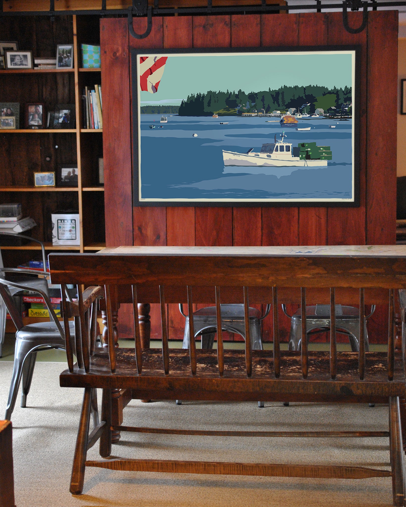 Port Clyde Lobster Boat Art Print 36" x 53" Framed Wall Poster By Alan Claude - Maine