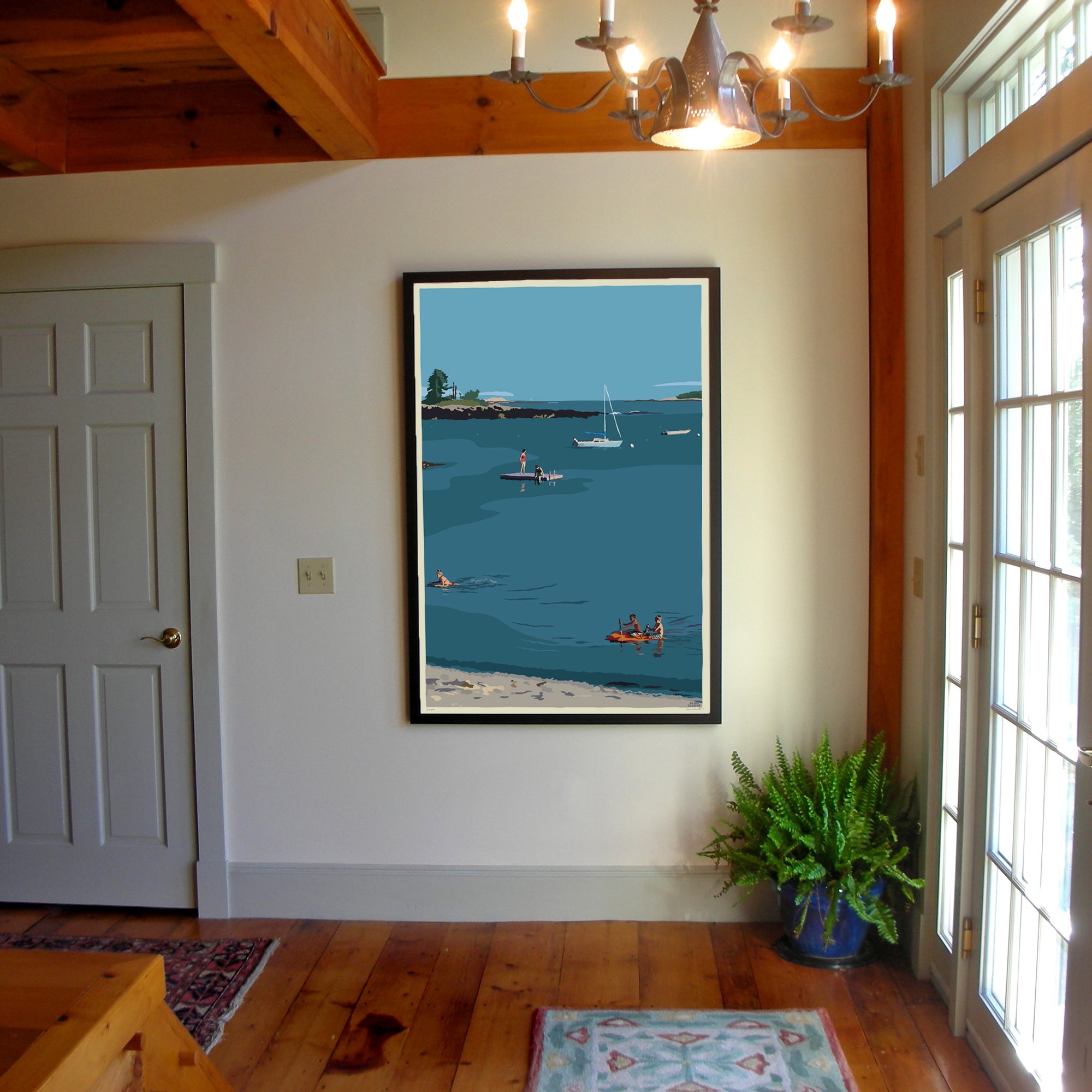 Ocean Point Swimmers Art Print 36" x 53" Framed Wall Poster By Alan Claude - Maine
