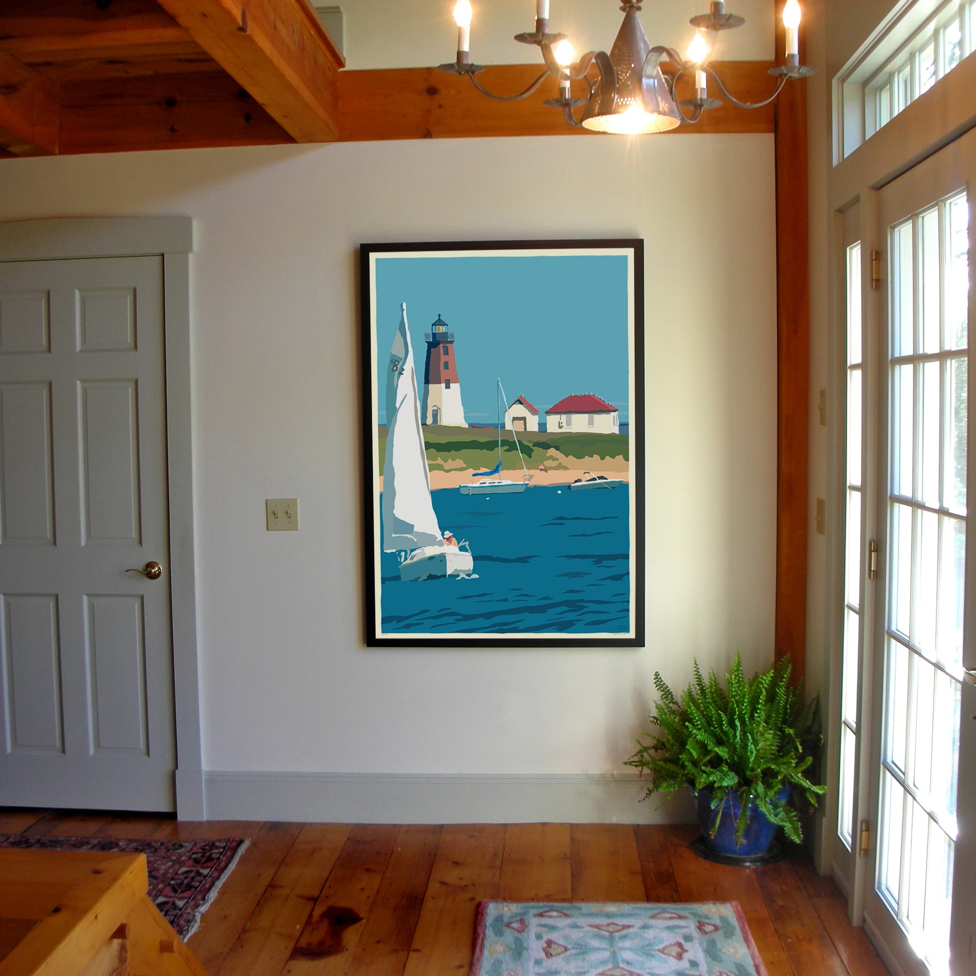Point Judith Light Art Print 36" x 53" Framed Travel Poster By Alan Claude - Rhode Island