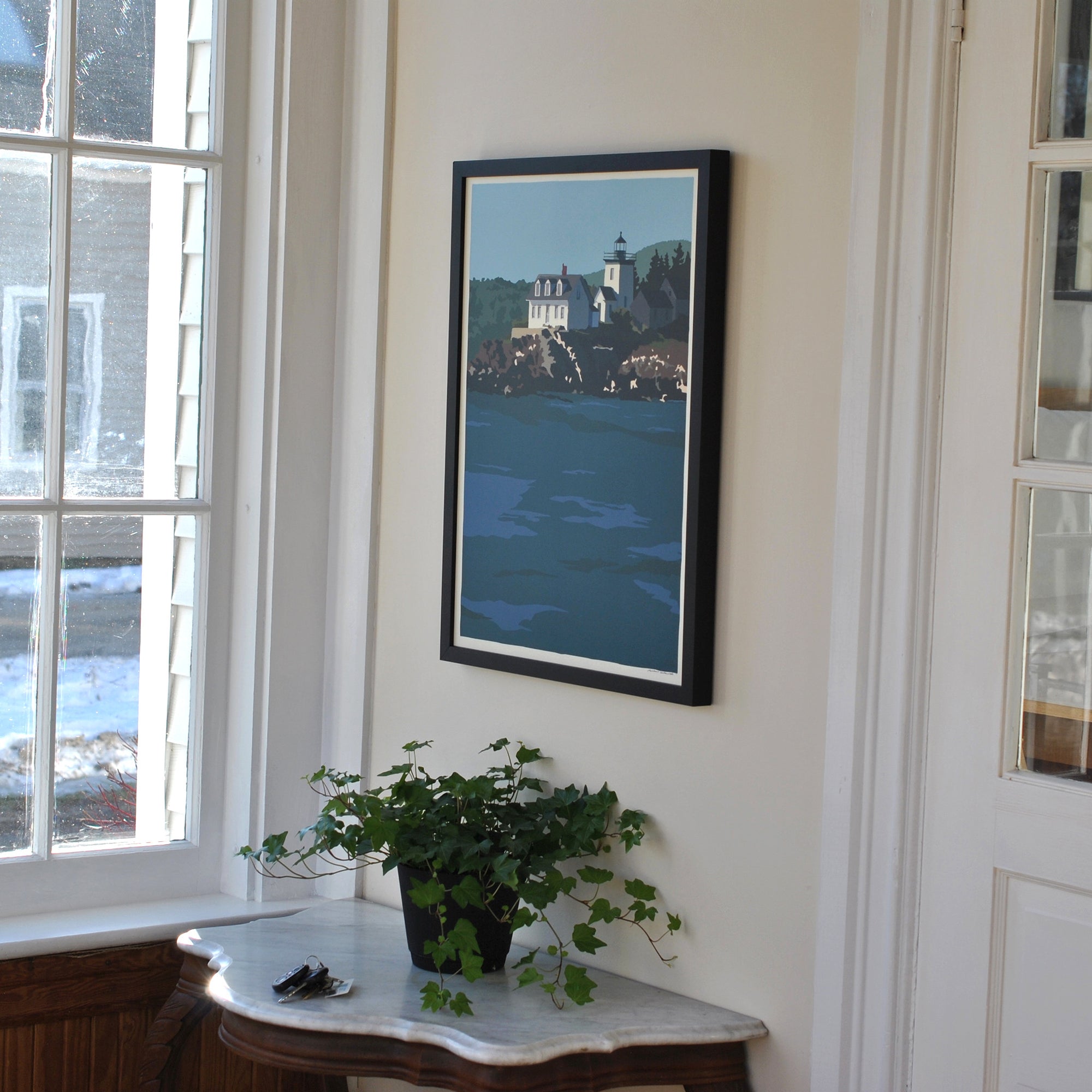 Indian Island Light Print 18" x 24" Framed Wall Poster By Alan Claude - Maine