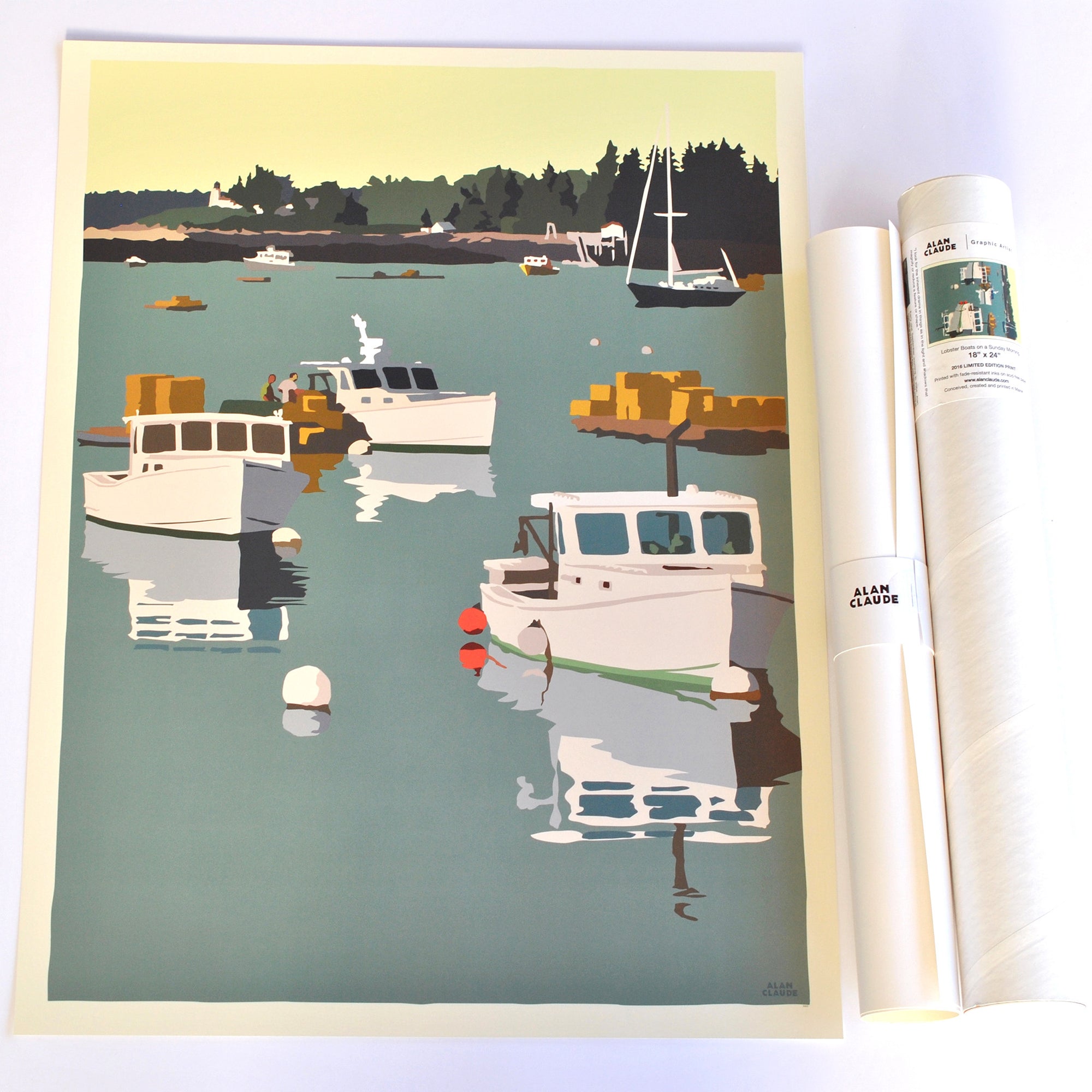 Lobster Boats on a Sunday Morning Art Print 18" x 24" Wall Poster By Alan Claude - Maine