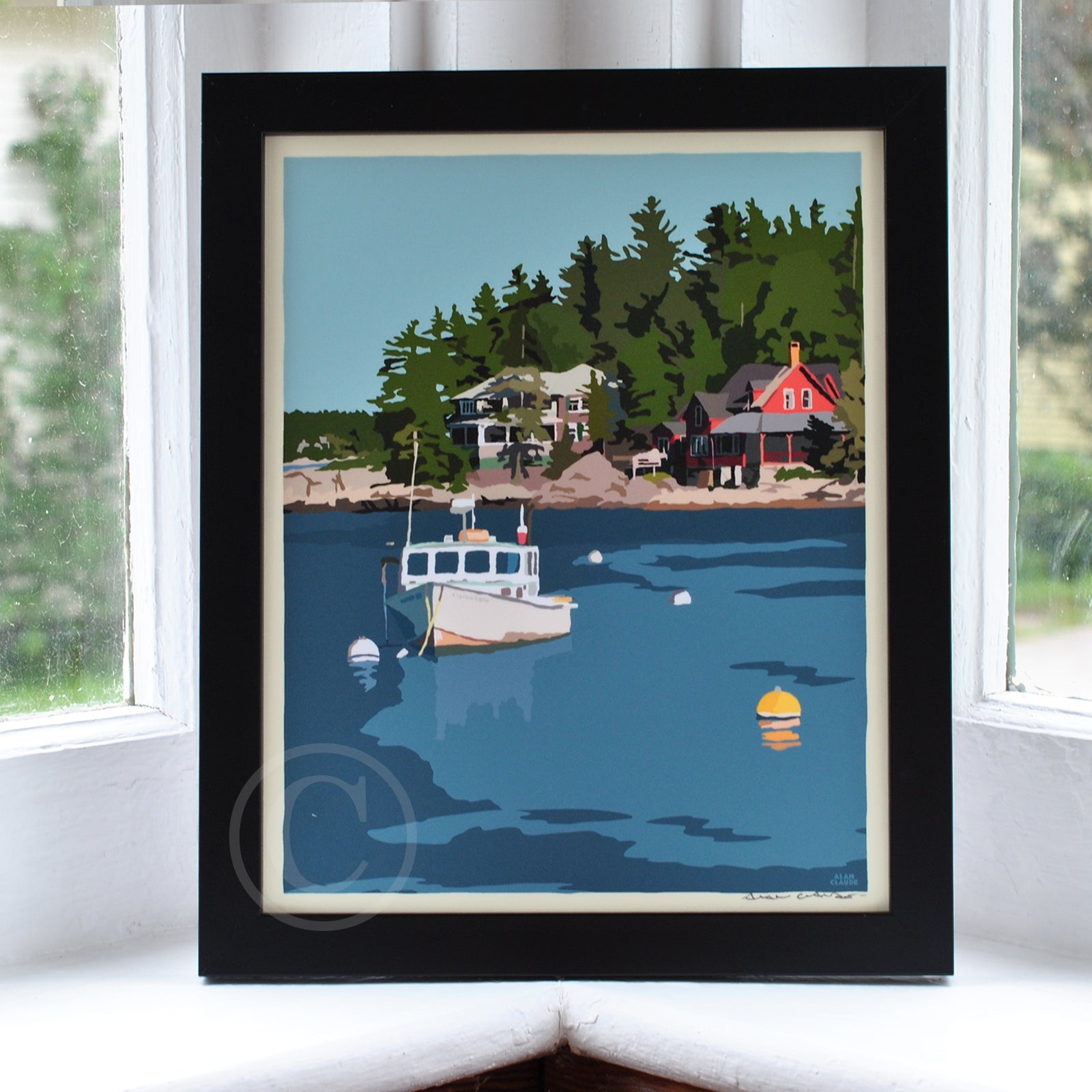 Lobster Boat at Five Islands Art Print 8" x 10" Framed Wall Poster By Alan Claude - Maine