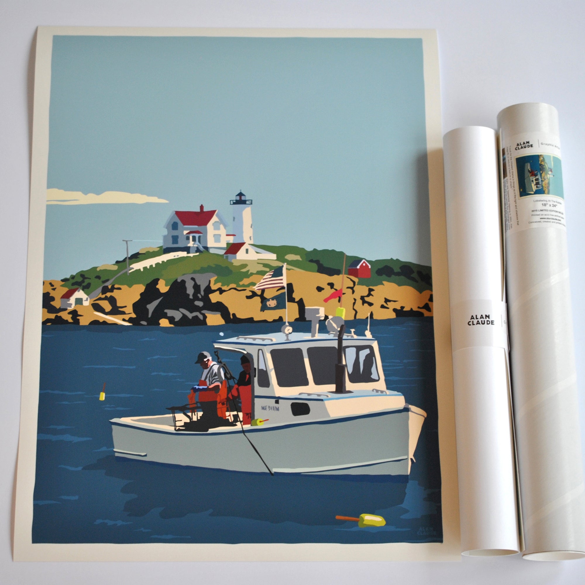 Lobstering at the Nubble Art Print 18" x 24" Wall Poster By Alan Claude - Maine