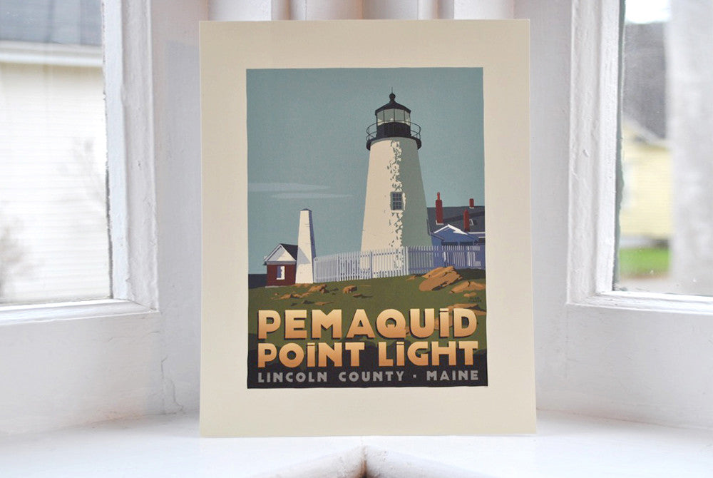Pemaquid Point Light Art Print 8" x 10" Travel Poster By Alan Claude - Maine