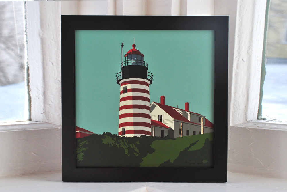 West Quoddy Head Light Art Print 8" x 8" Framed Wall Poster By Alan Claude - Maine