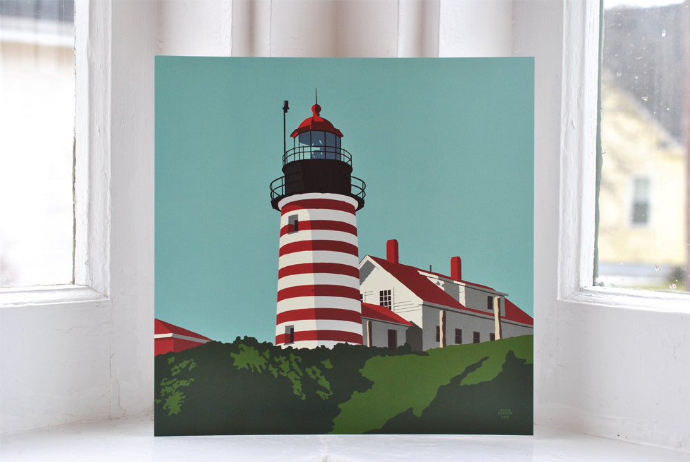 West Quoddy Head Light Art Print 8" x 8" Square Wall Poster By Alan Claude - Maine