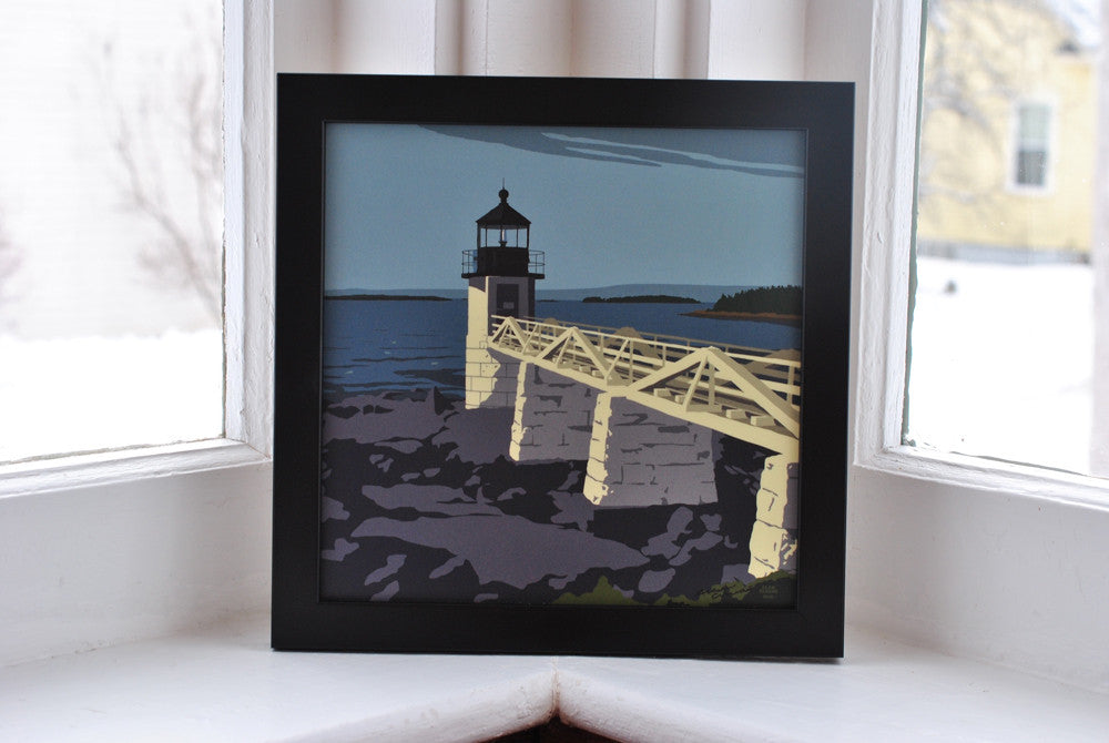 Marshall Point Light Art Print 8" x 8" Framed Wall Poster By Alan Claude - Maine