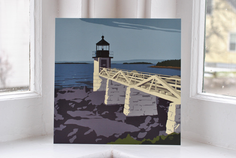 Marshall Point Light Art Print 8" x 8" Square Wall Poster By Alan Claude - Maine
