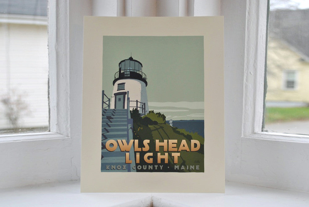 Owls Head Light Art Print 8" x 10" Travel Poster By Alan Claude - Maine