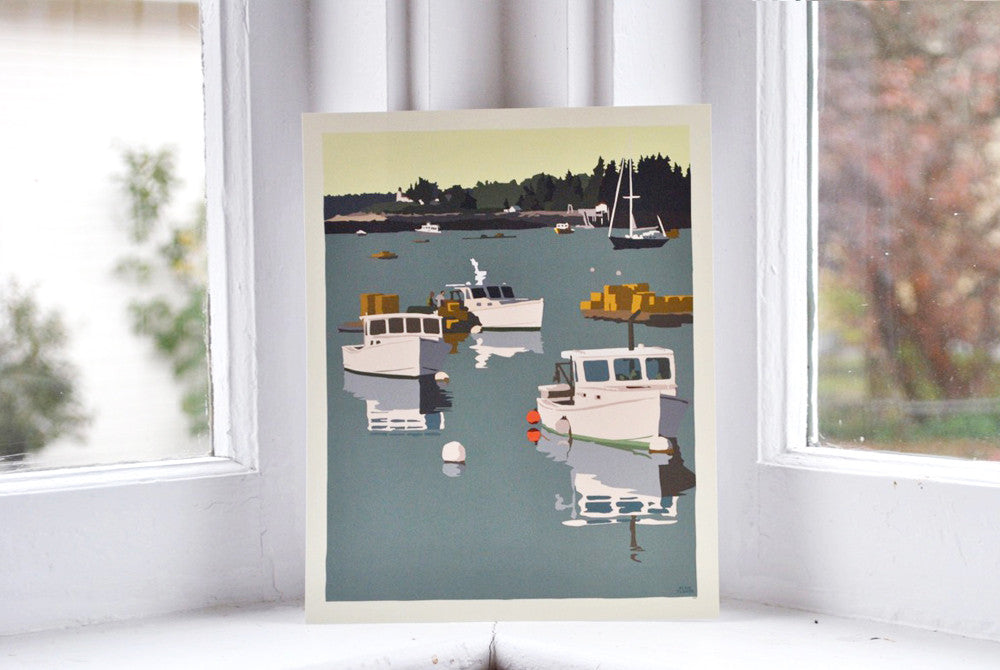 Lobster Boats on a Sunday Morning Art Print 8" x 10" By Alan Claude Wall Poster - Maine