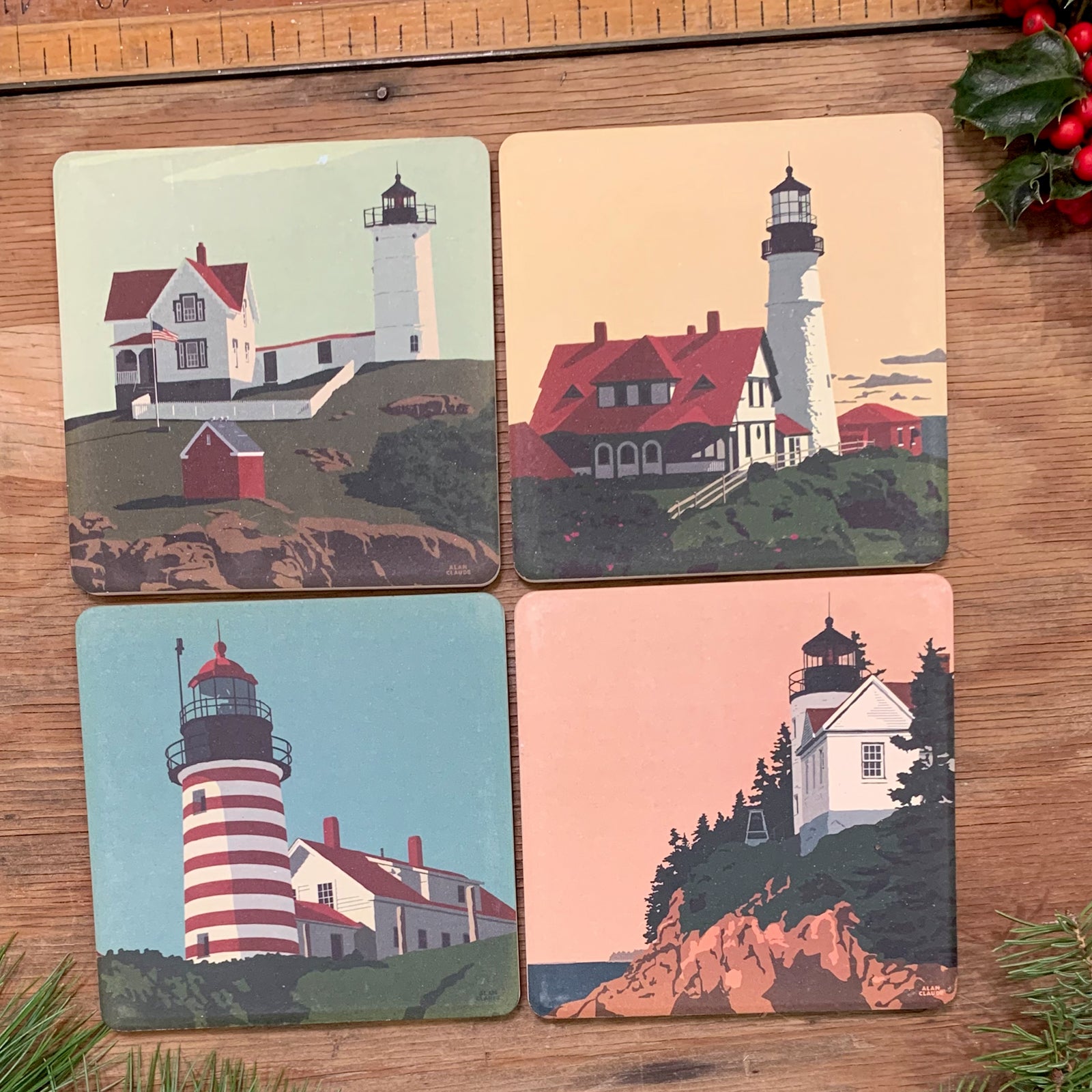 4 coasters for $45 - Classic Maine Lighthouses