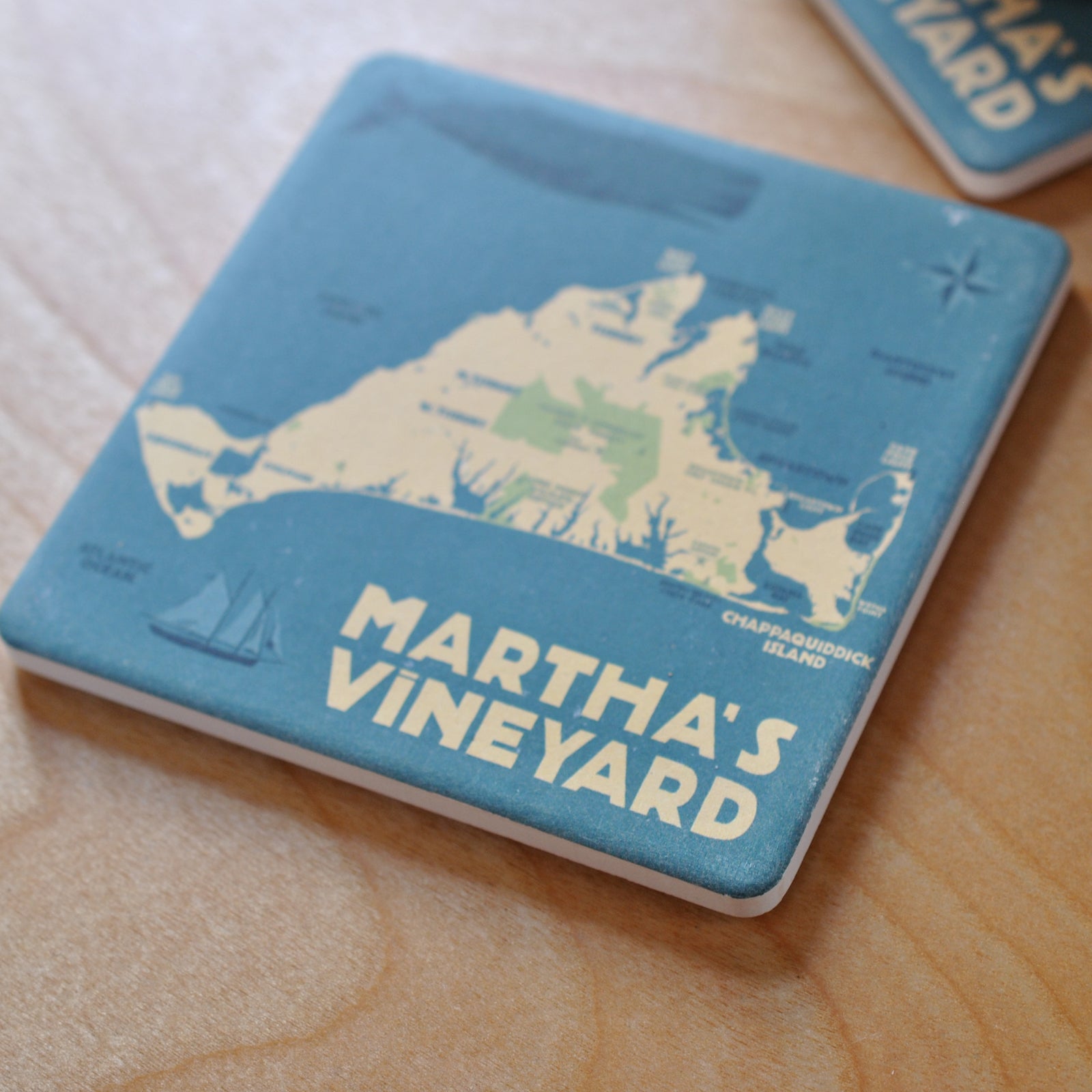 Martha's Vineyard Map Art Drink Coaster - Massachusetts