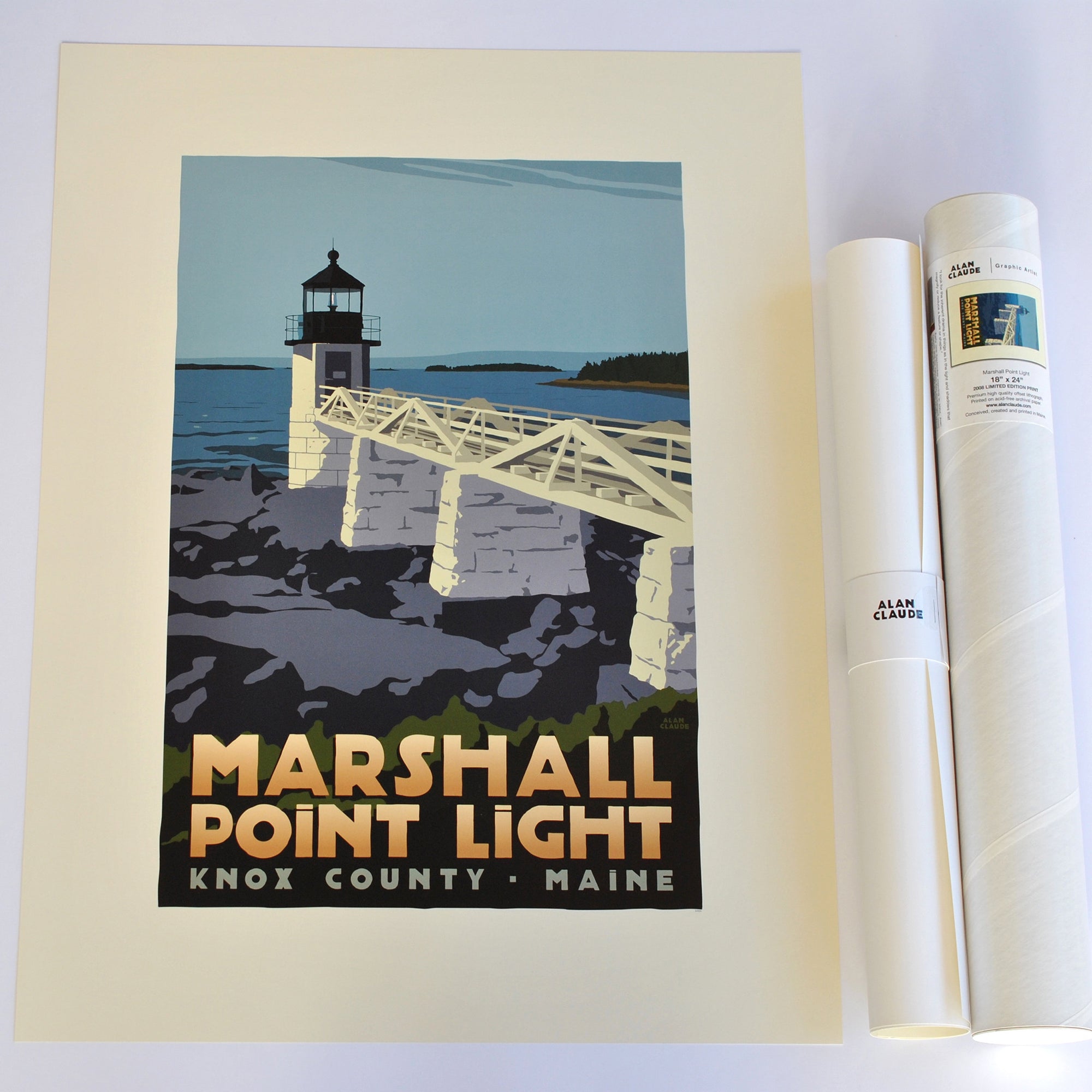 Marshall Point Light Art Print 18" x 24" Travel Poster By Alan Claude - Maine