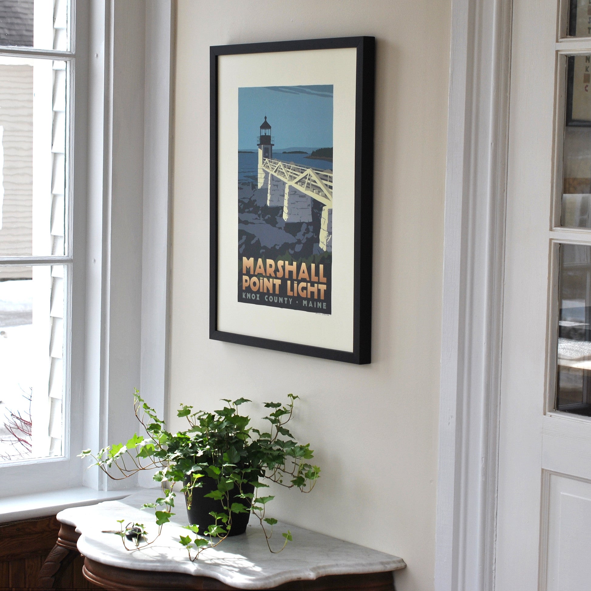 Marshall Point Light Art Print 18" x 24" Framed Travel Poster By Alan Claude - Maine